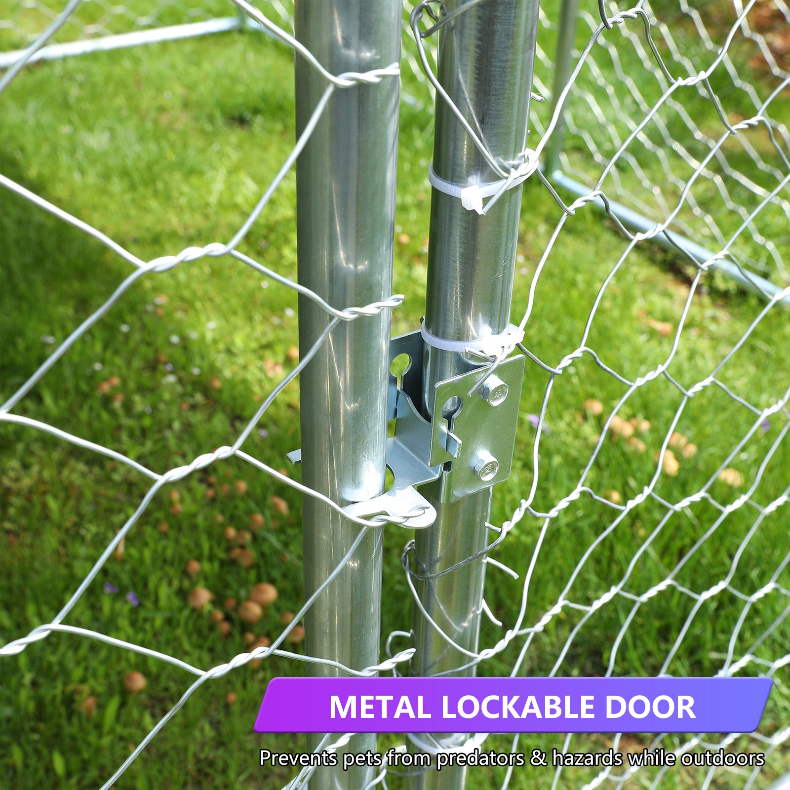 Dog Kennel Outdoor Metal Dog Cage Outside Dog Fence Pet Enclosure Fencing with Water-Resistant Cover Roof Backyard Dog Run House (Basic)