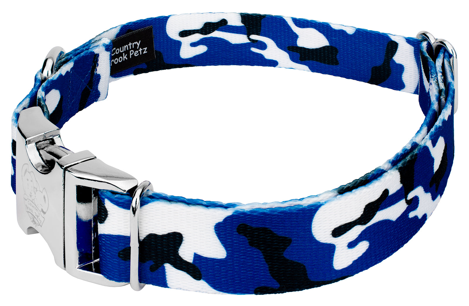 Country Brook Petz® Premium Royal Blue and White Camo Dog Collar and Leash， Extra Large