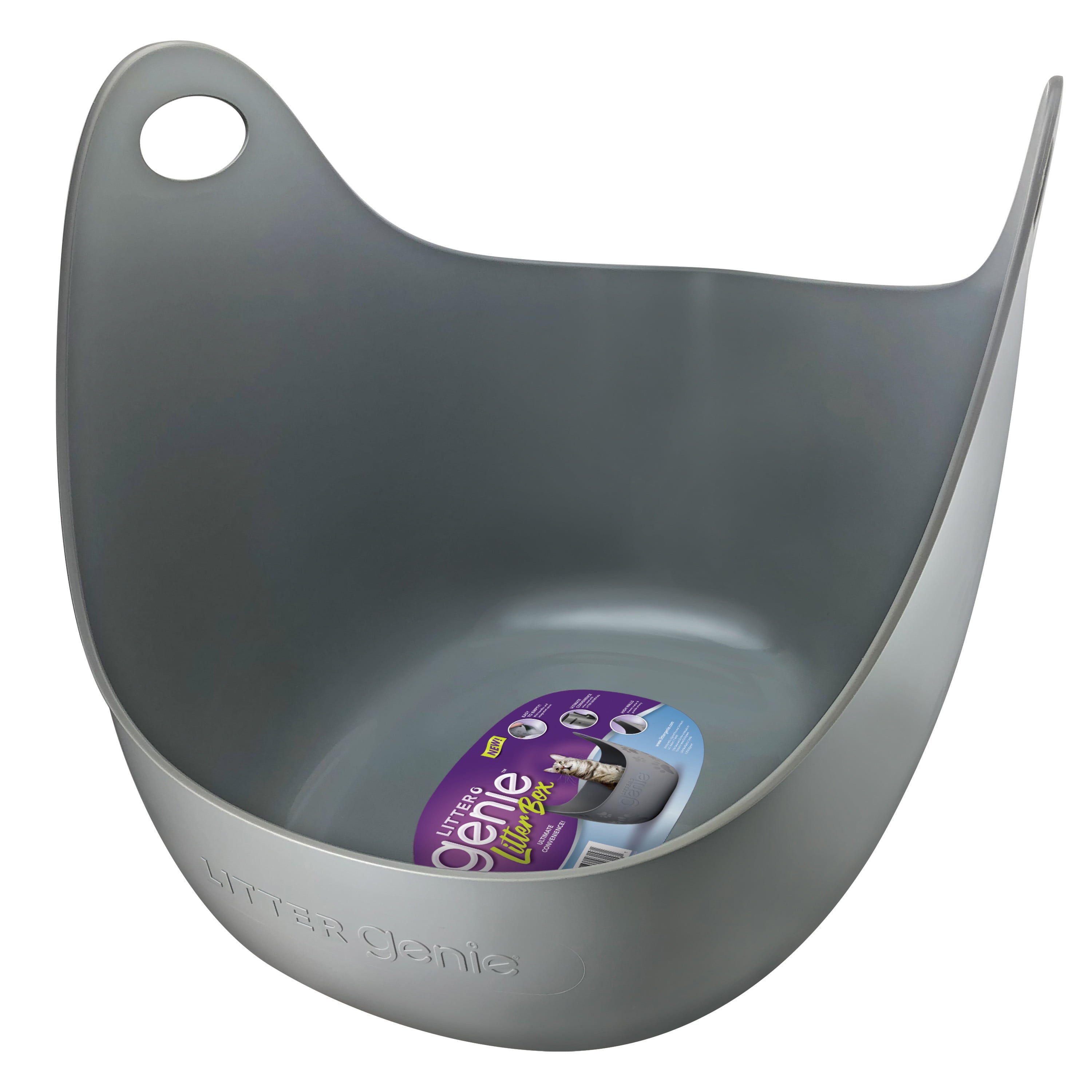 Litter Genie Cat Litter Box with Handles， Silver