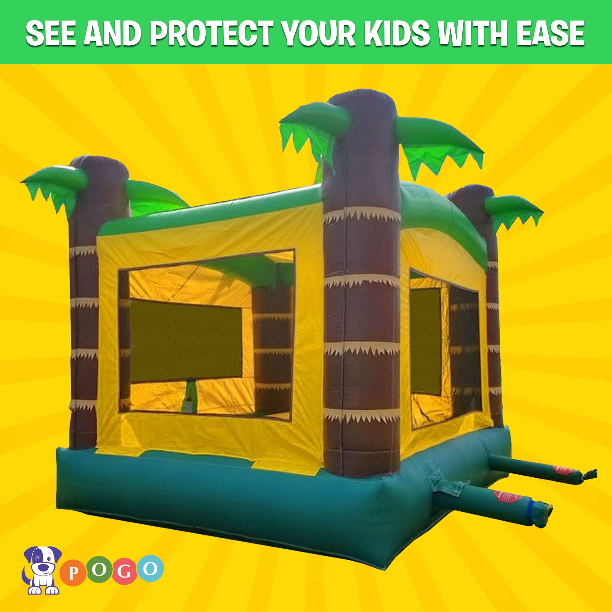Pogo Bounce House Crossover Tropical Duo，  Bounce House and Bounce House with Slide and Splash Pool