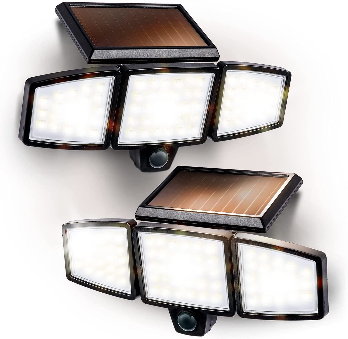 Home Zone Security Solar Triple Head Flood Lights - 3500K， 1000 Lumens， Adjustable Angle， 2-Pack