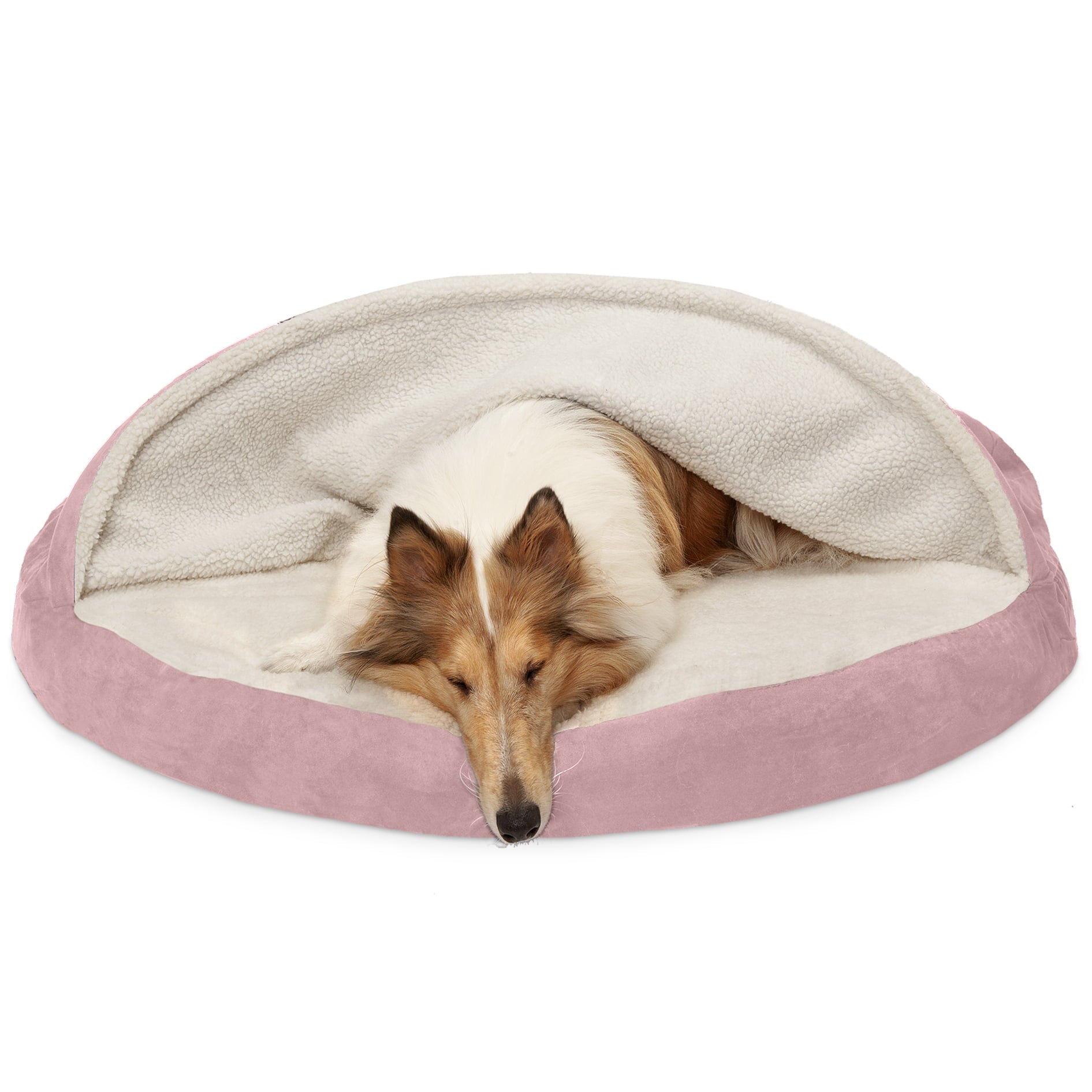 FurHaven Pet Products Orthopedic Faux Sheepskin Snuggery Burrow Pet Bed for Dogs and Cats， Pink， 44
