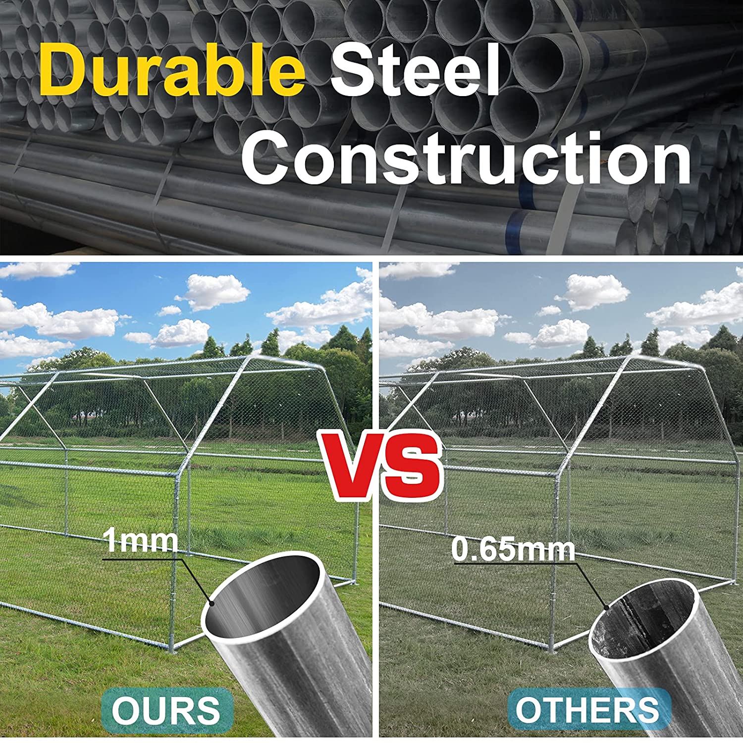 Polar Aurora Large Metal Chicken Coop with Waterproof and Cover