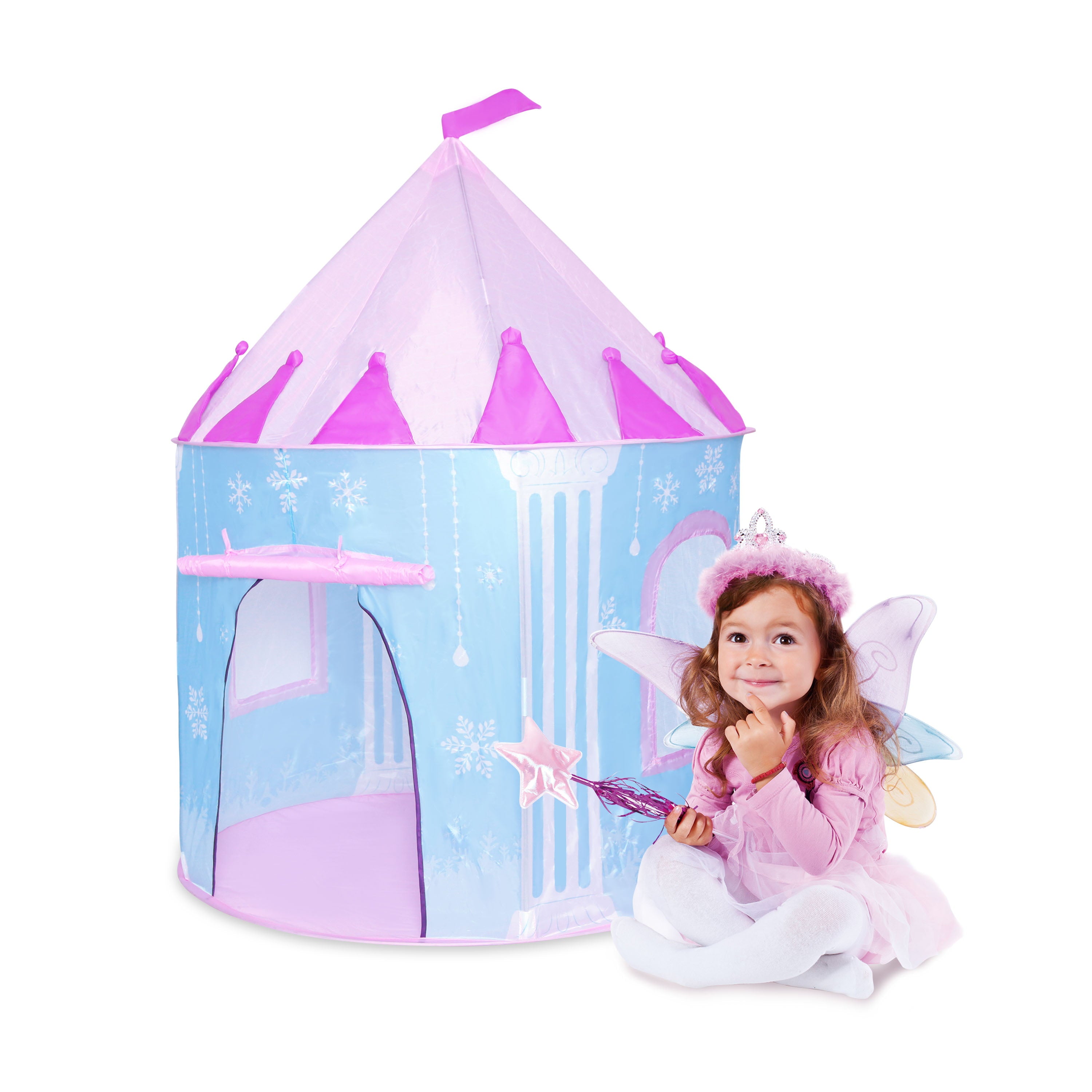 Sportcraft Fairy Tale Castle Play Tent for Girls and Boys - Frozen Style Playhouse Pop Up Princess Tent w/ Party Light and Tent Carry Tote