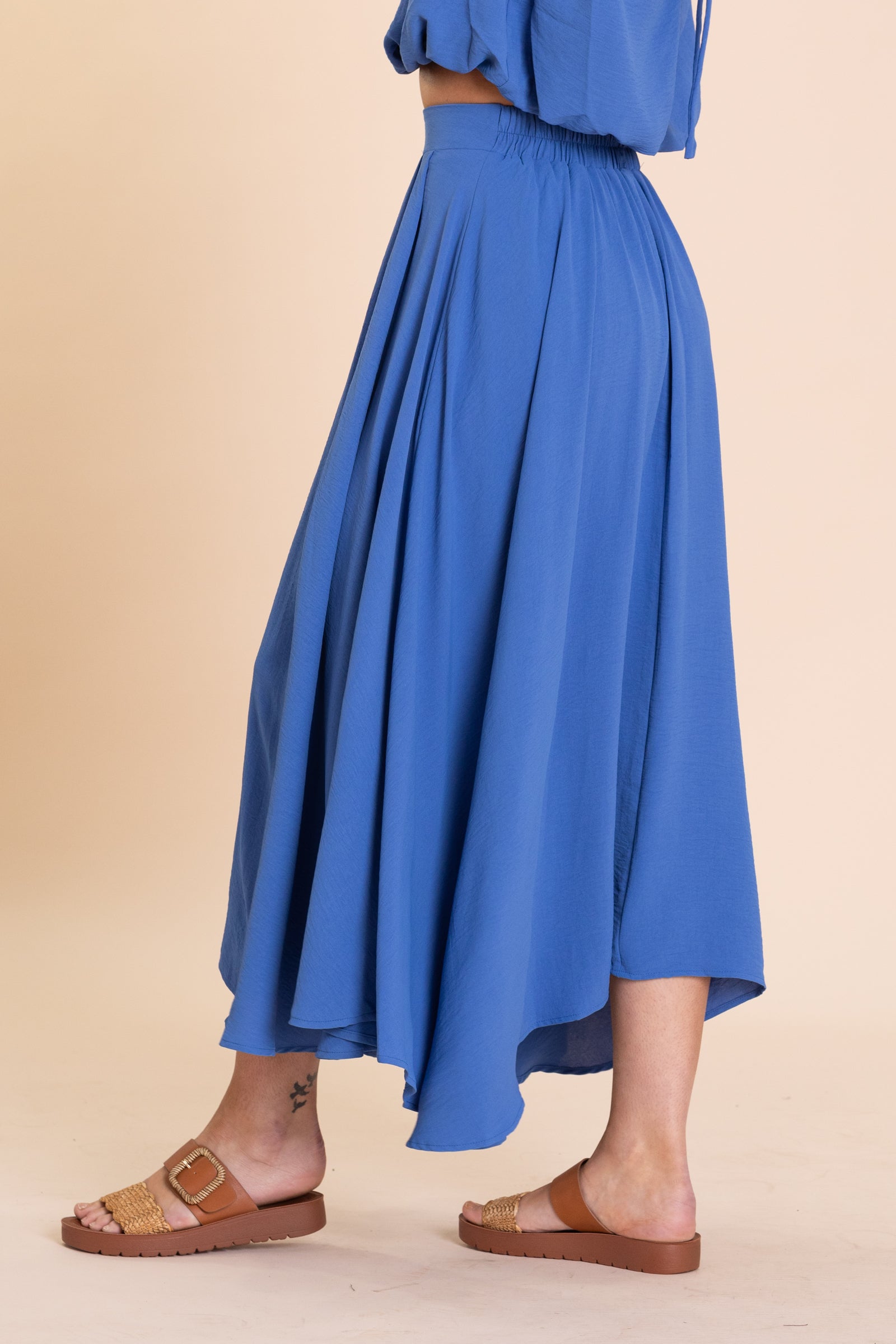 Pastel Blue Box pleated Midi Skirt