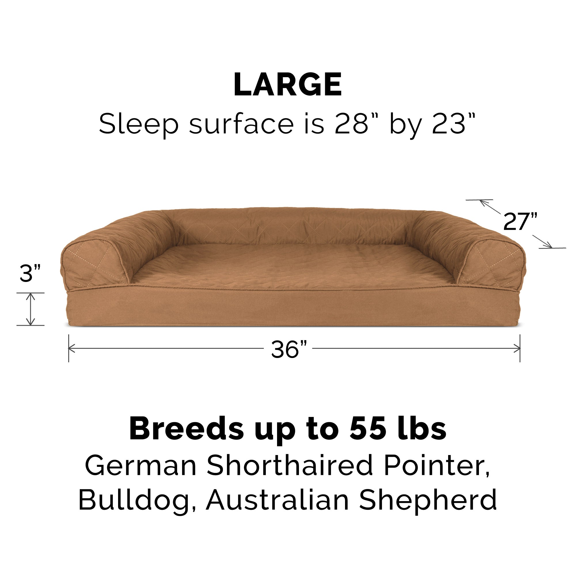 FurHaven Pet Products | Full Support Orthopedic Quilted Sofa-Style Couch Pet Bed for Dogs and Cats - Toasted Brown， Large