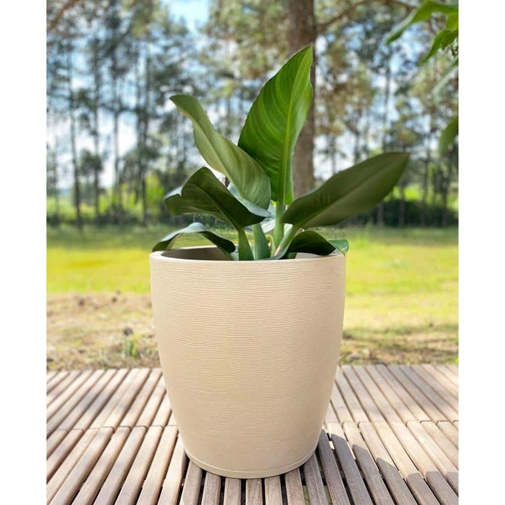 FLORIDIS Amsterdan XX-Large Beige Stone Effect Plastic Resin Indoor and Outdoor Planter Bowl 10.16.0562