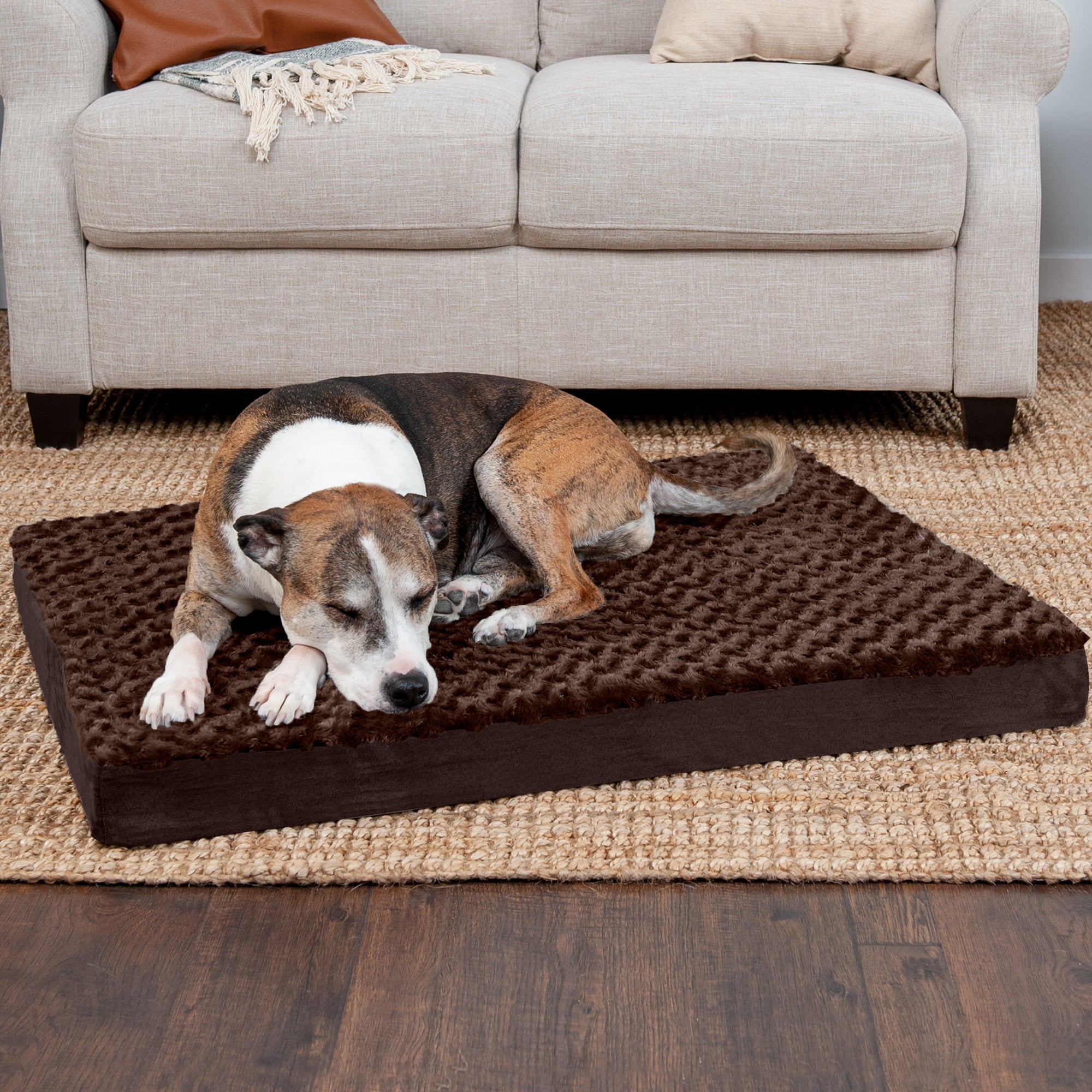 FurHaven | Deluxe Orthopedic Ultra Plush Mattress Pet Bed for Dogs and Cats， Chocolate， Large