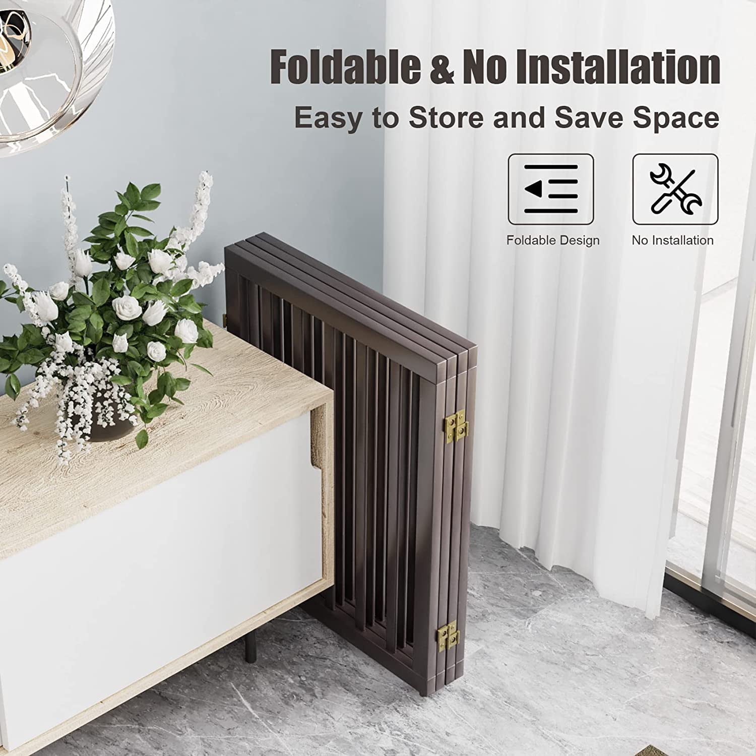 Semiocthome Foldable Wood Extra Wide Baby Gate for Baby，Pet Gates，24