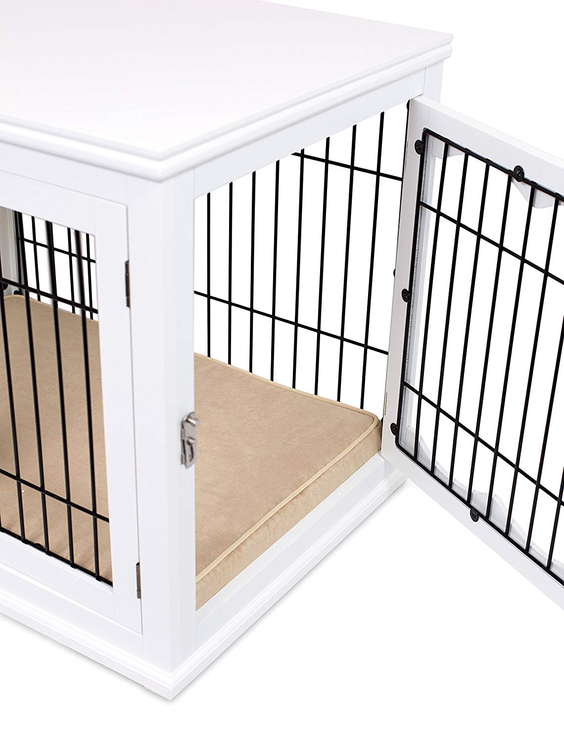Internet's Best Double-Door Wooden Wire Dog Crate Side Table， White， Small， 32
