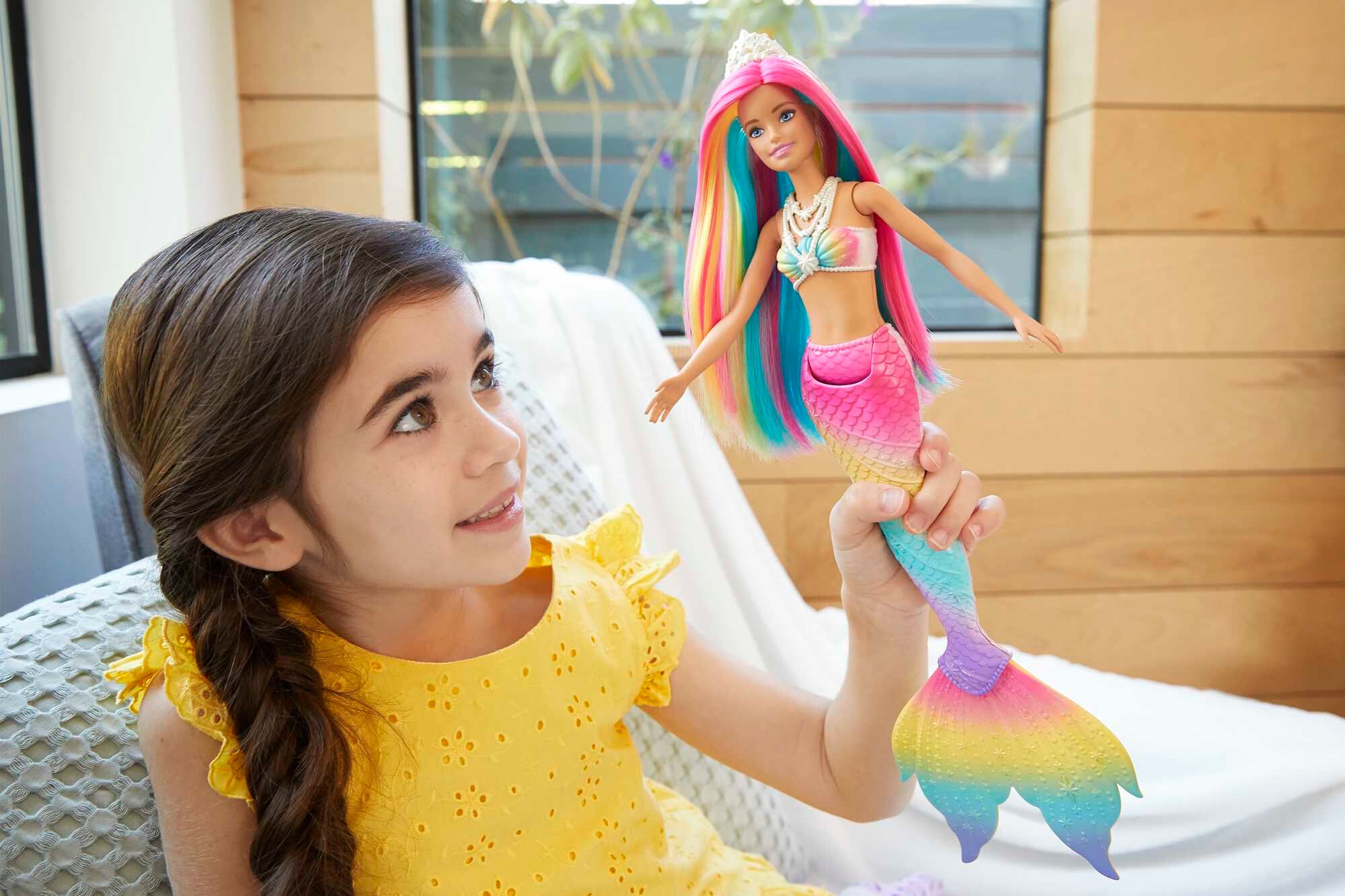 Barbie Dreamtopia Mermaid Doll with Rainbow Hair, Blue Eyes & Color-Change Feature