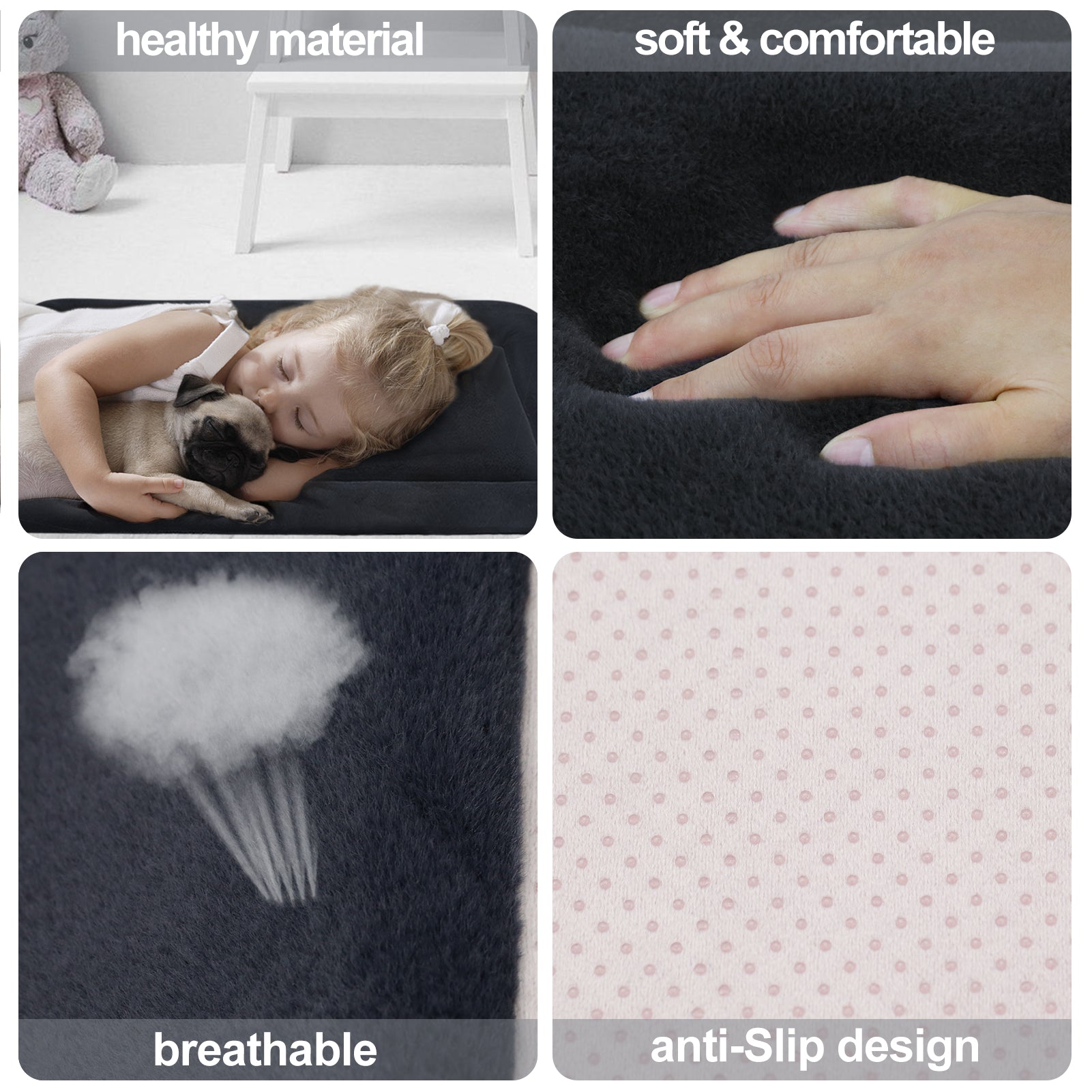 Hero Dog Large Dog Bed Crate Mat 42 in Washable Pet Beds Soft Dog Mattress Anti-Slip Kennel Mats (Dark Gray)