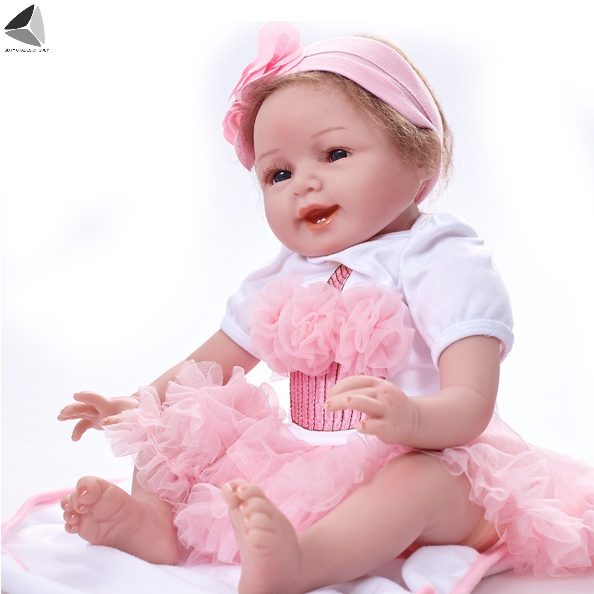 Sixtyshades 22 inch Reborn Baby Dolls Girl Lifelike Smiling And Eyes Open Handmade Newborn Dolls for Toddler Gifts
