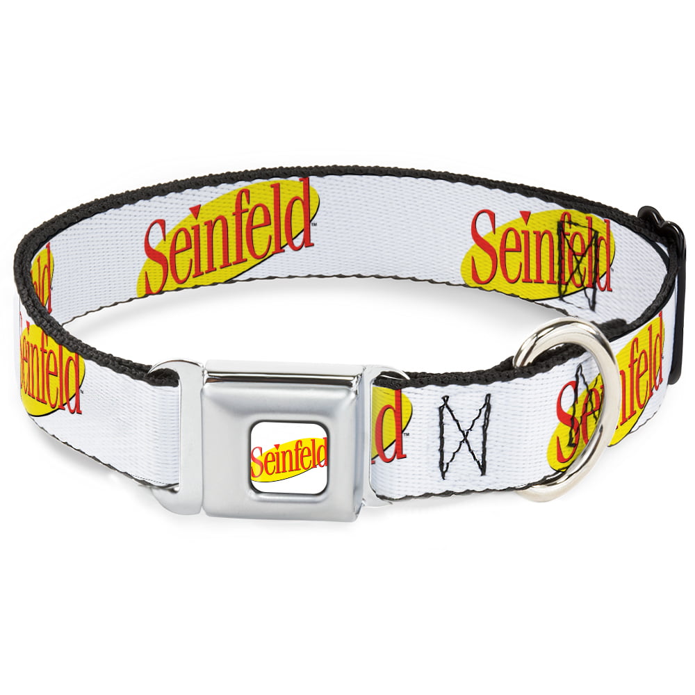 Seinfeld Pet Collar， Dog Collar Metal Seatbelt Buckle， Seinfeld Spotlight Logo White， 9.5 to 13 Inches 1.0 Inch Wide