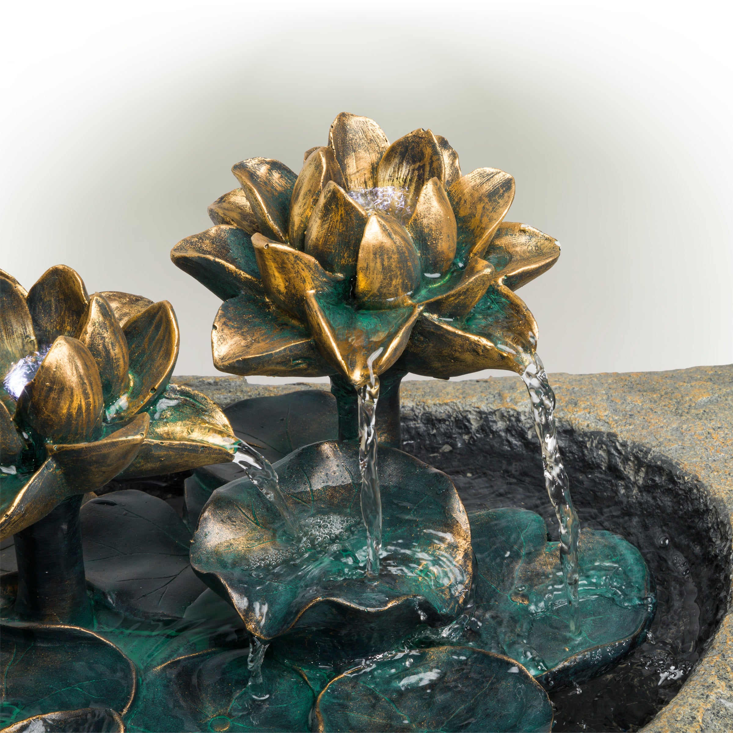 Alpine Corporation Lotus Rock Fountain Waterfall with LED Lights