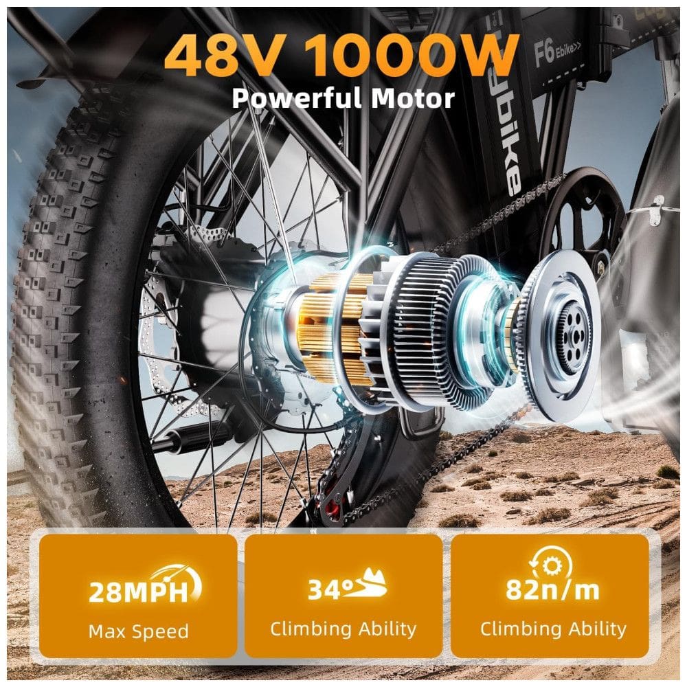 Bicicleta Elétrica Dobrável bluebiko F6B com Motor Brushless 750W (Pico 1000W), Bateria Removível 48V 20Ah, Freios a Disco Duplos e Sistema