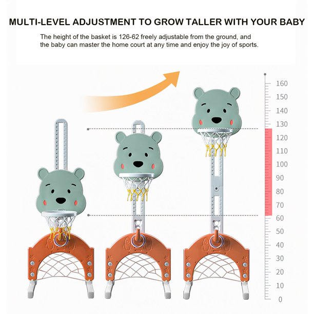 MIHOLL Kids Basketball Hoop， Toddler Sports Activity Center with Adjustable Height， Basketball Soccer Golf Game Set， Indoor Outdoor Basketball Hoop Set Best Gift for Baby