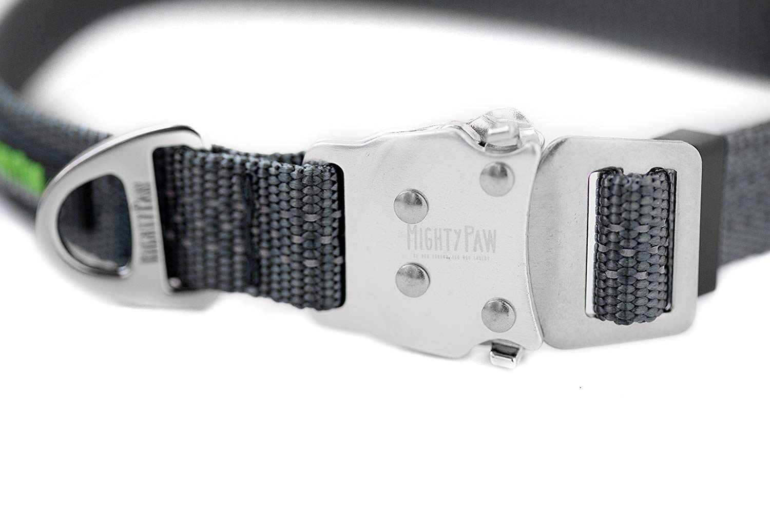 Mighty Paw Metal Buckle Dog Collar， All Metal Hardware， Lightweight Collar， Reflective Stitching， Strong， Durable (Medium， Grey)