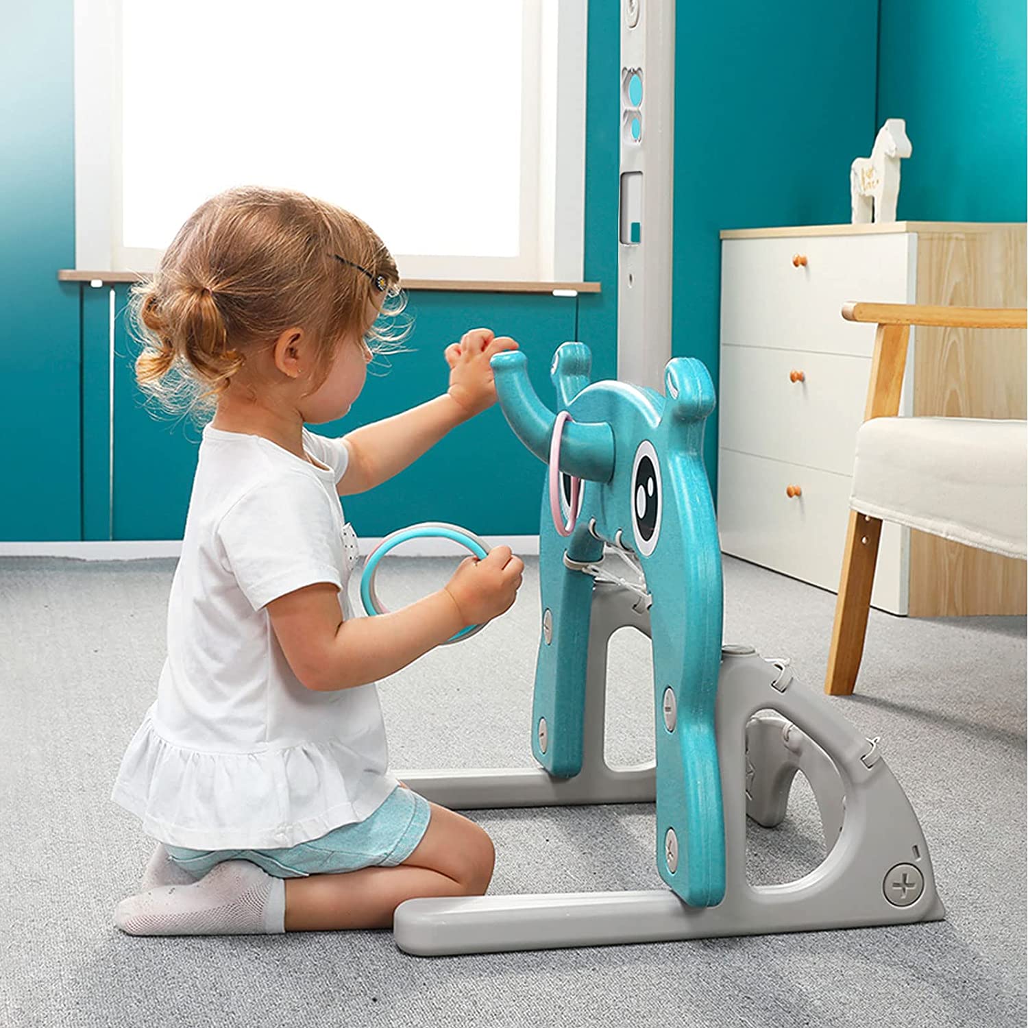 Ealing 4-in-1 Toddler Basketball Hoop Indoor and Outdoor Sports Activity Center for Basketball Hoop Football/Soccer Goal Golf Game Ring Toss Play Set Best Gift for Toddlers and Kids