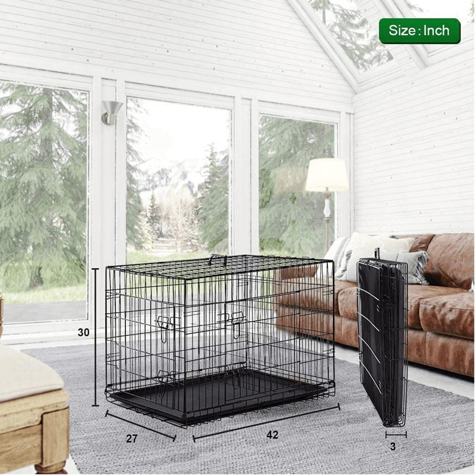 NiamVelo Heavy Duty Dog Crate Dog Cage 42'' Extra Large Dog Crate Kennel for Large Dogs， Folding Metal Dog Crate W/Divider and Tray Double Doors ， Black
