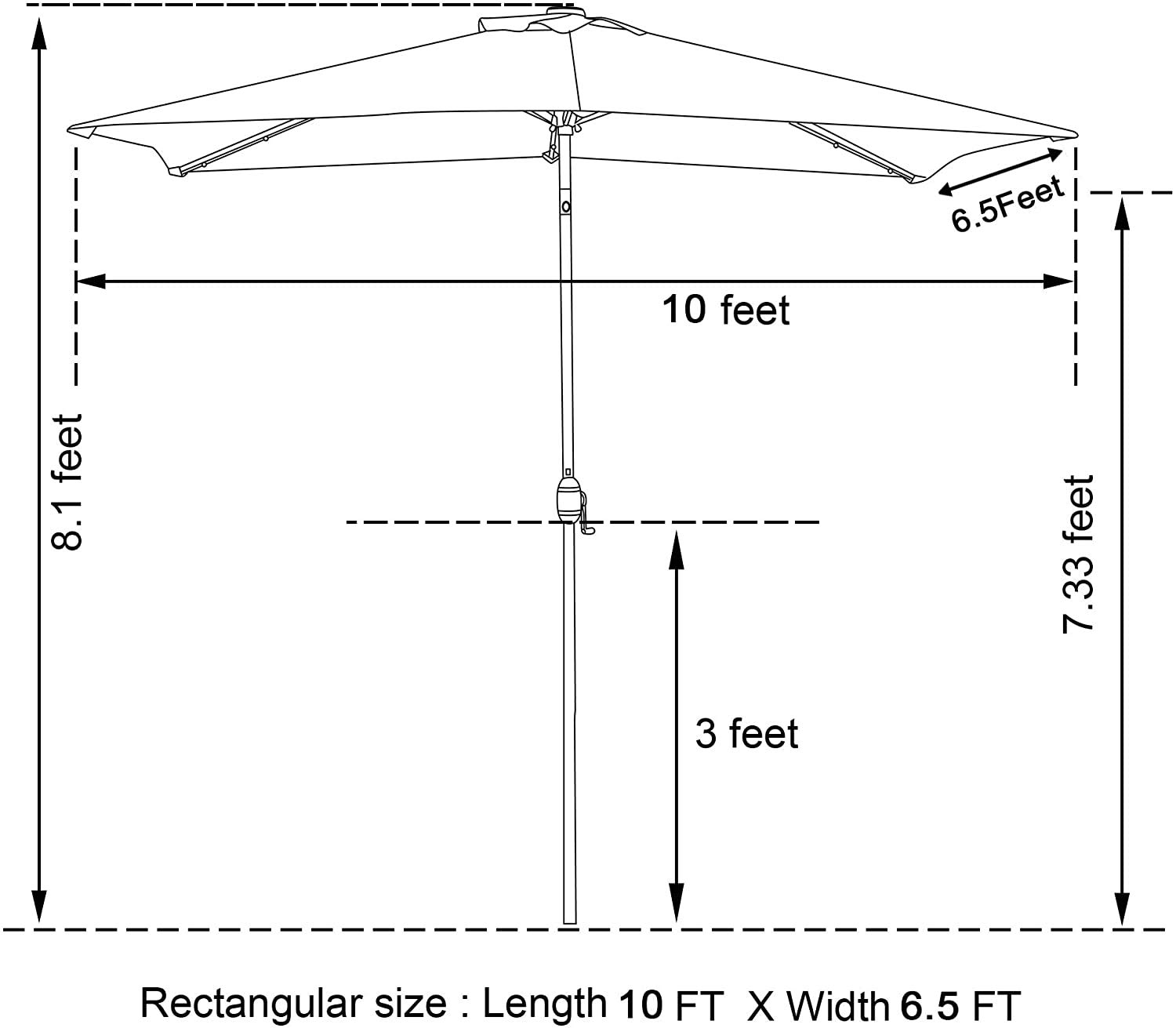 Cozyhom 10 x 6.5 ft Rectangular Patio Umbrella Outdoor Market Table Umbrella with Tilt and Crank 6 Sturdy Ribs for Deck Lawn Pool, Red