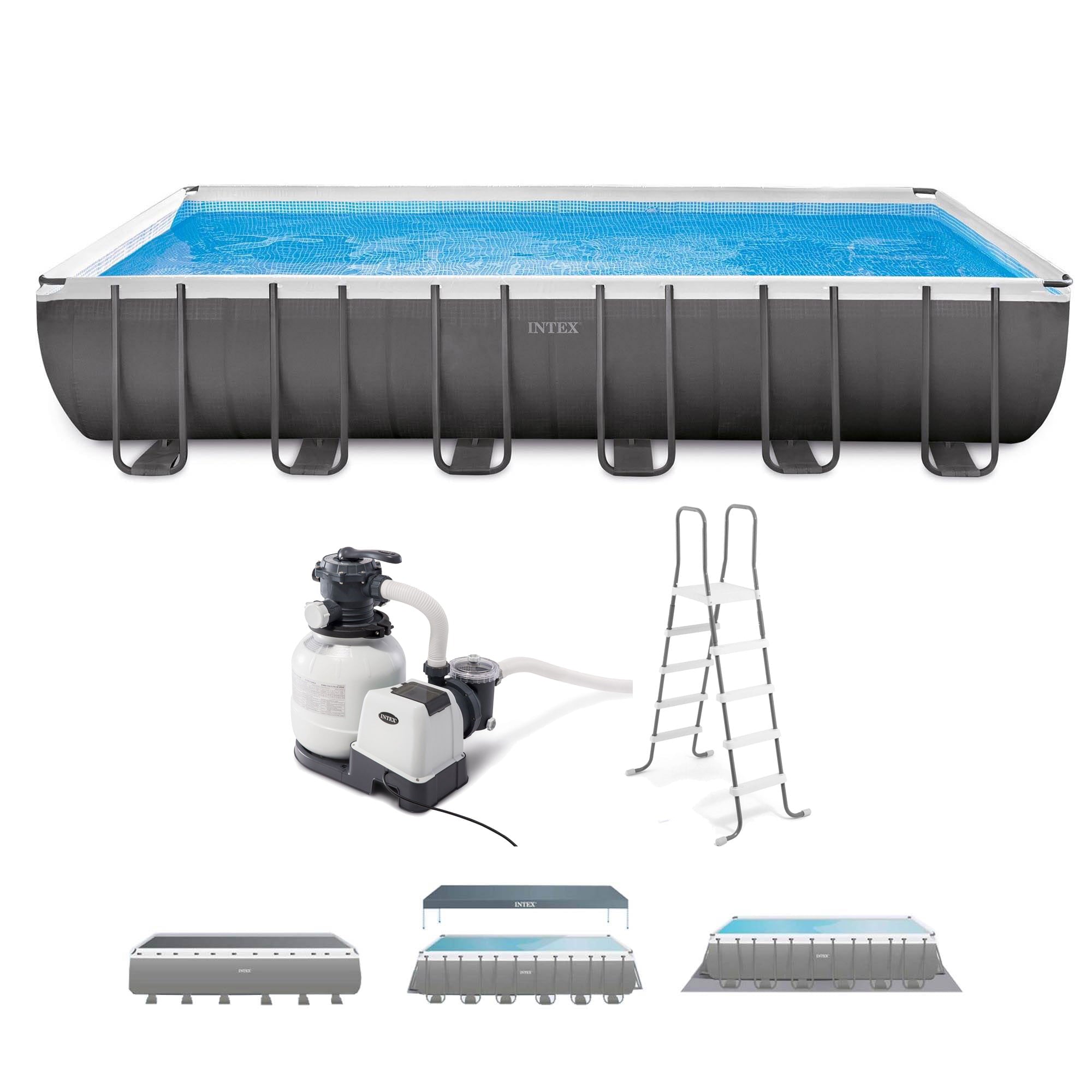 Intex 24 x 12 x 4.3 Ft Ultra XTR Outdoor Pool， 2 Pack of Floats， and Cooler