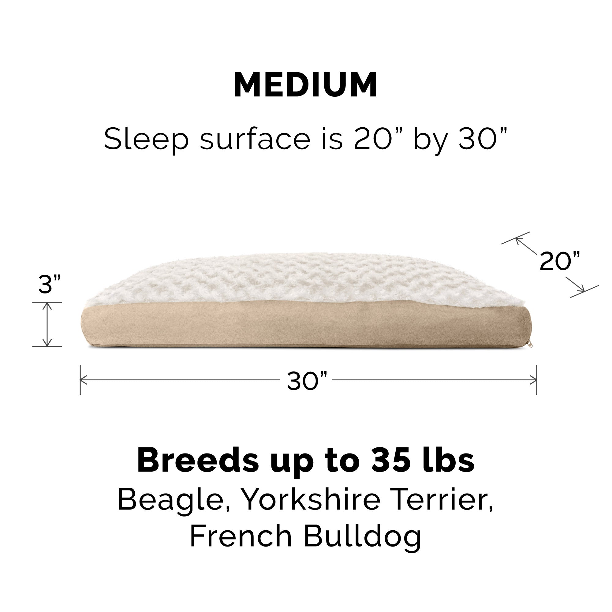 FurHaven Pet Products | Deluxe Plush Pillow Pet Bed for Dogs and Cats， Cream， Medium