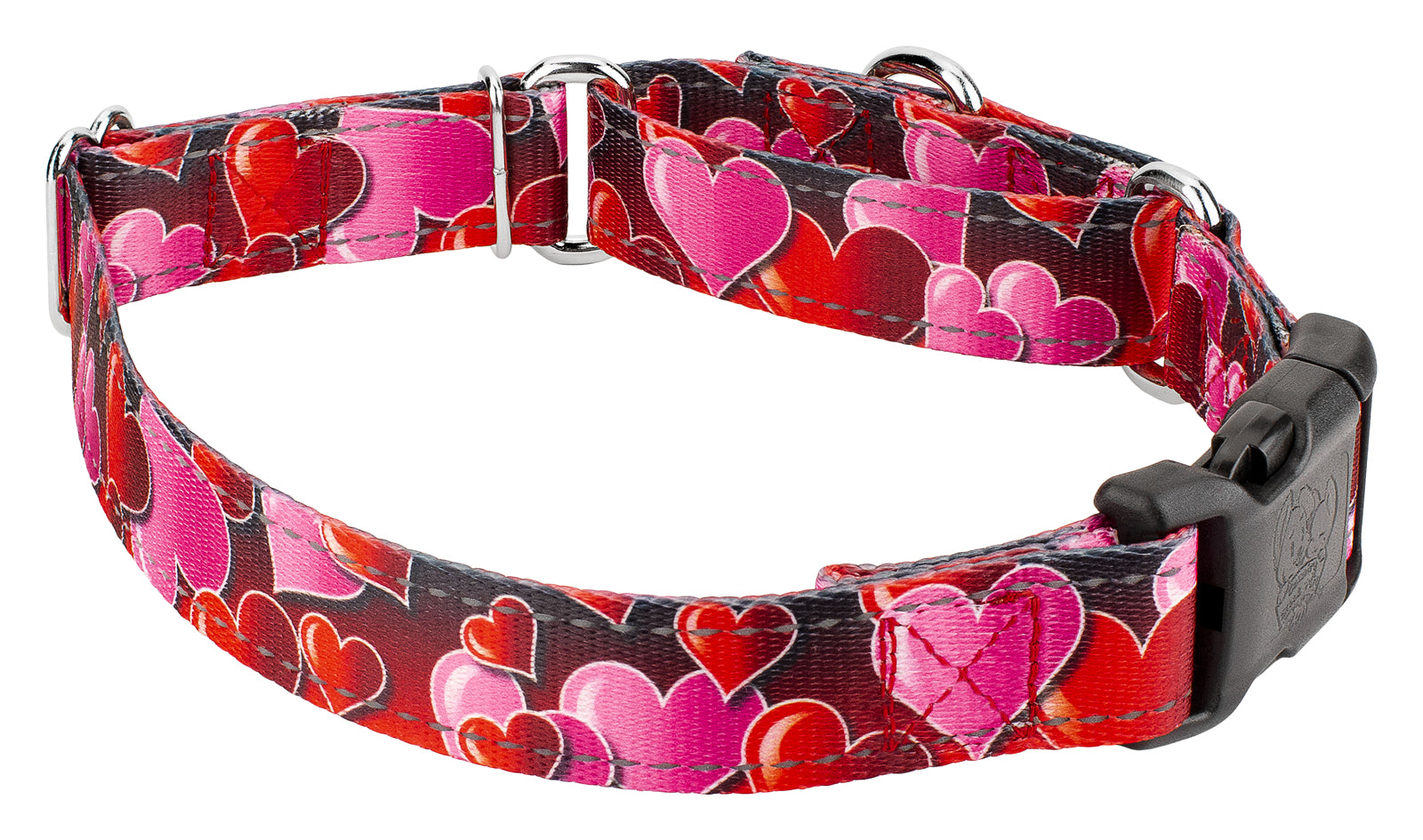 Country Brook Petz® Romantic Hearts Reflective Martingale Dog Collar with Deluxe Buckle， Extra Large