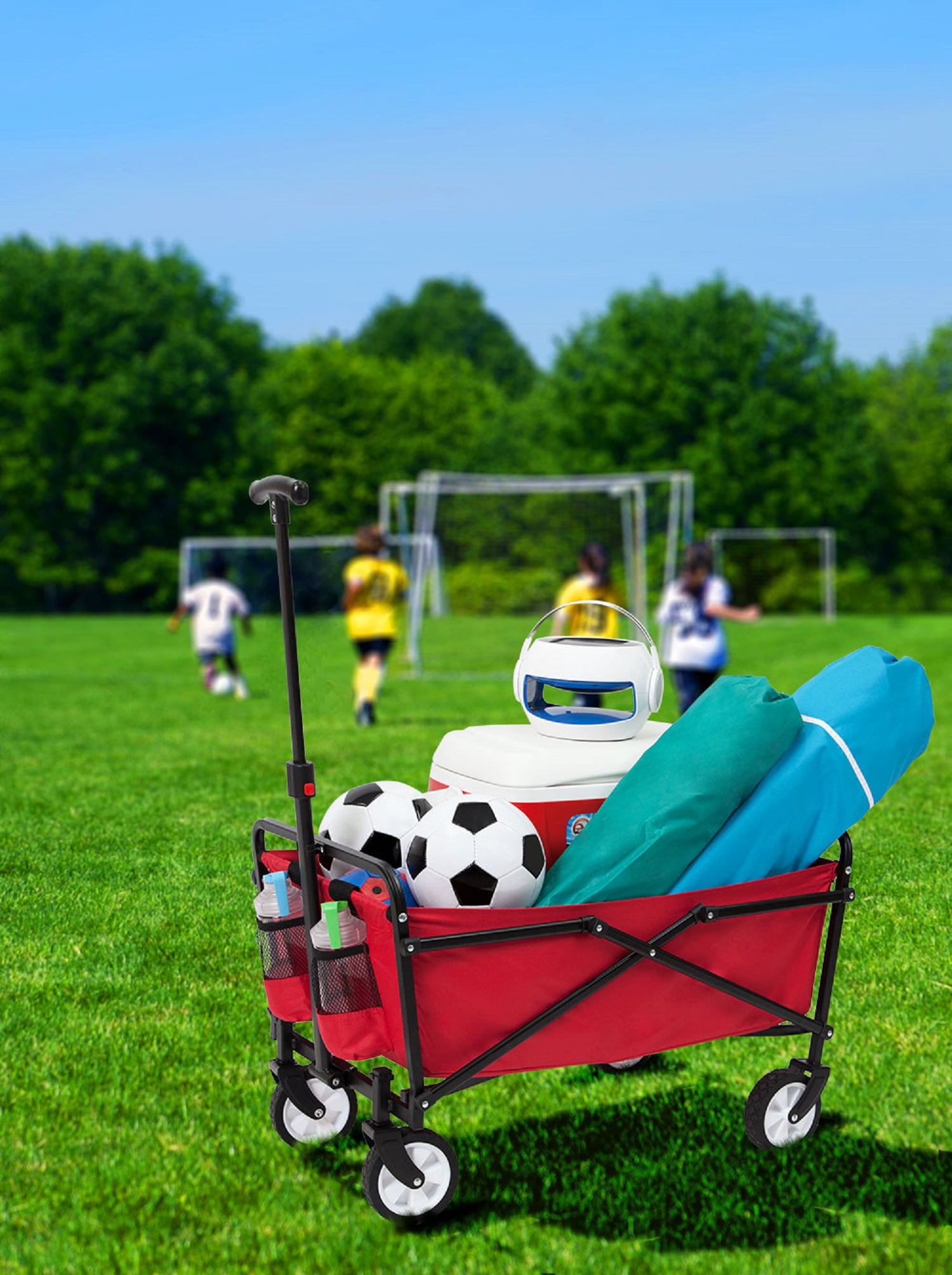 Seina Steel Compact Collapsible Folding Outdoor Portable Utility Cart， Red