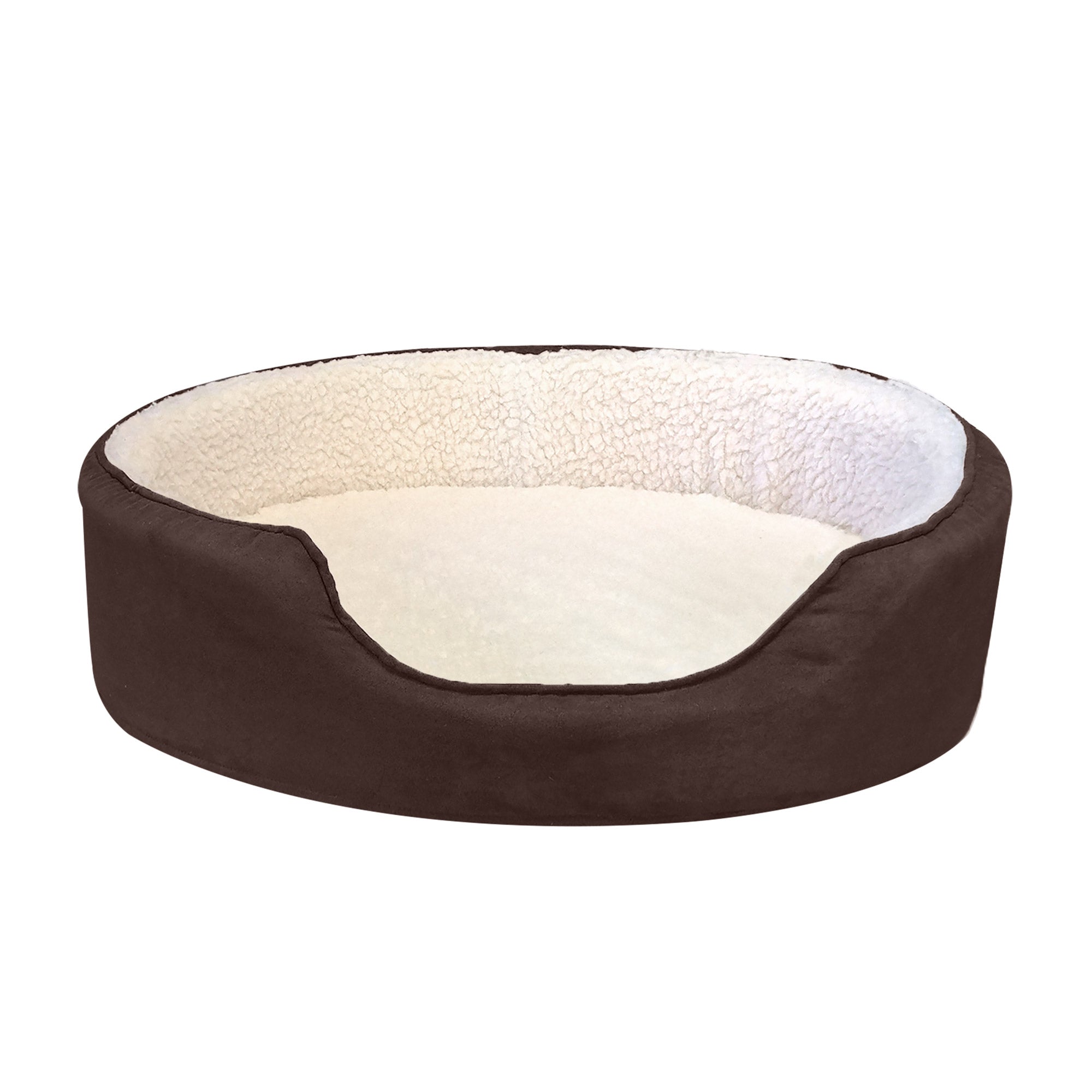 FurHaven | Orthopedic Faux Sheepskin and Suede Oval Pet Bed for Dogs and Cats， Espresso， Medium