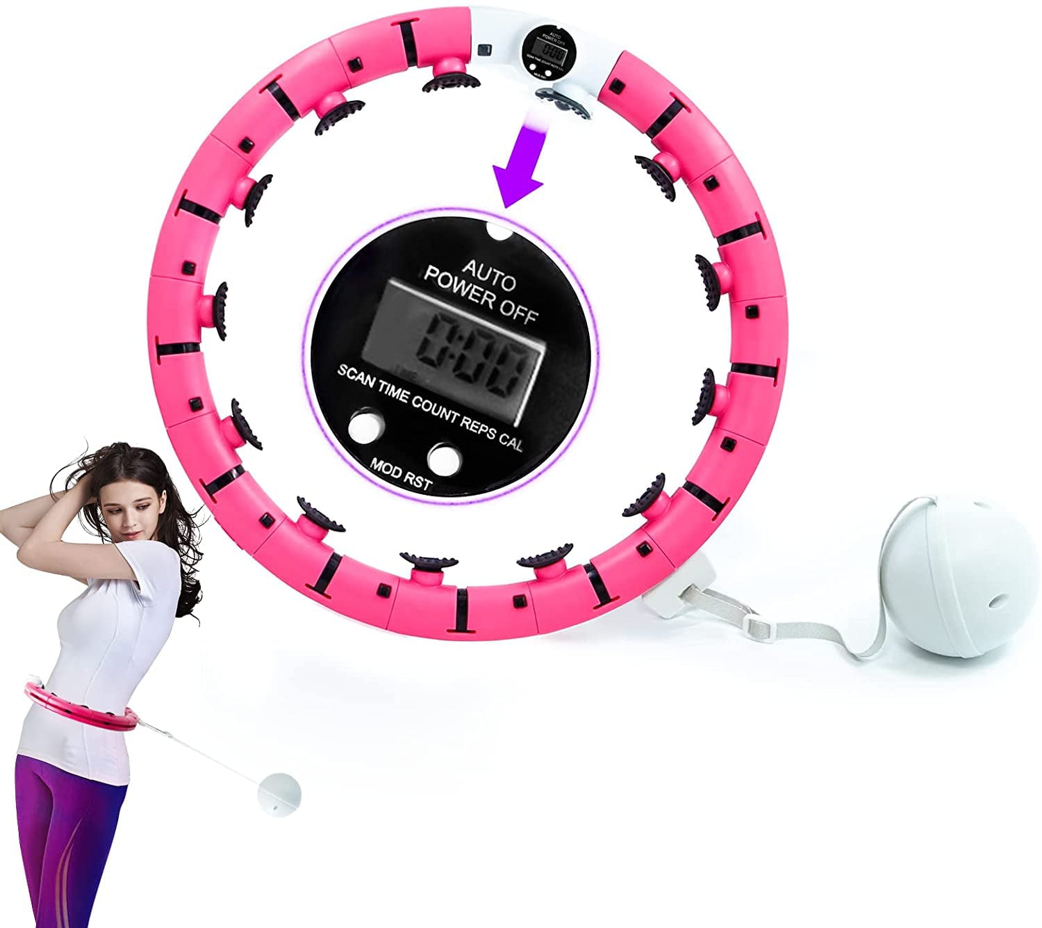 Maylai Smart Weighted Hoola Fitness Hoop， Magnetic Exercise Hoop， Fitness Hoop with Intelligent Counter+Adjustable Auto-Spinning Ball， for Adults Weight Loss， for Kids， Detachable， Not Fall