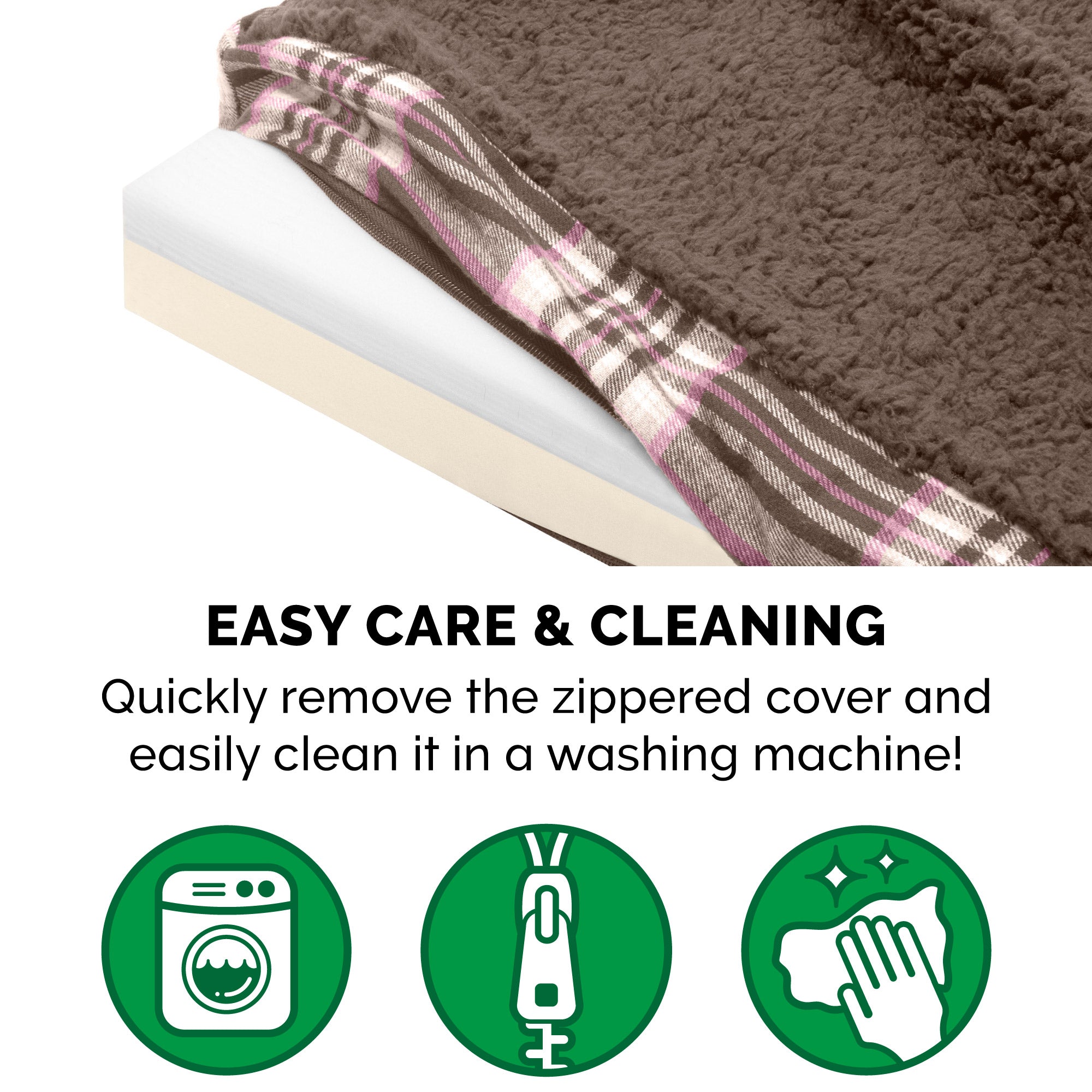 FurHaven Pet Dog Bed | Deluxe Memory Foam Faux Sheepskin and Plaid Mattress Pet Bed for Dogs and Cats， Java Brown， Small