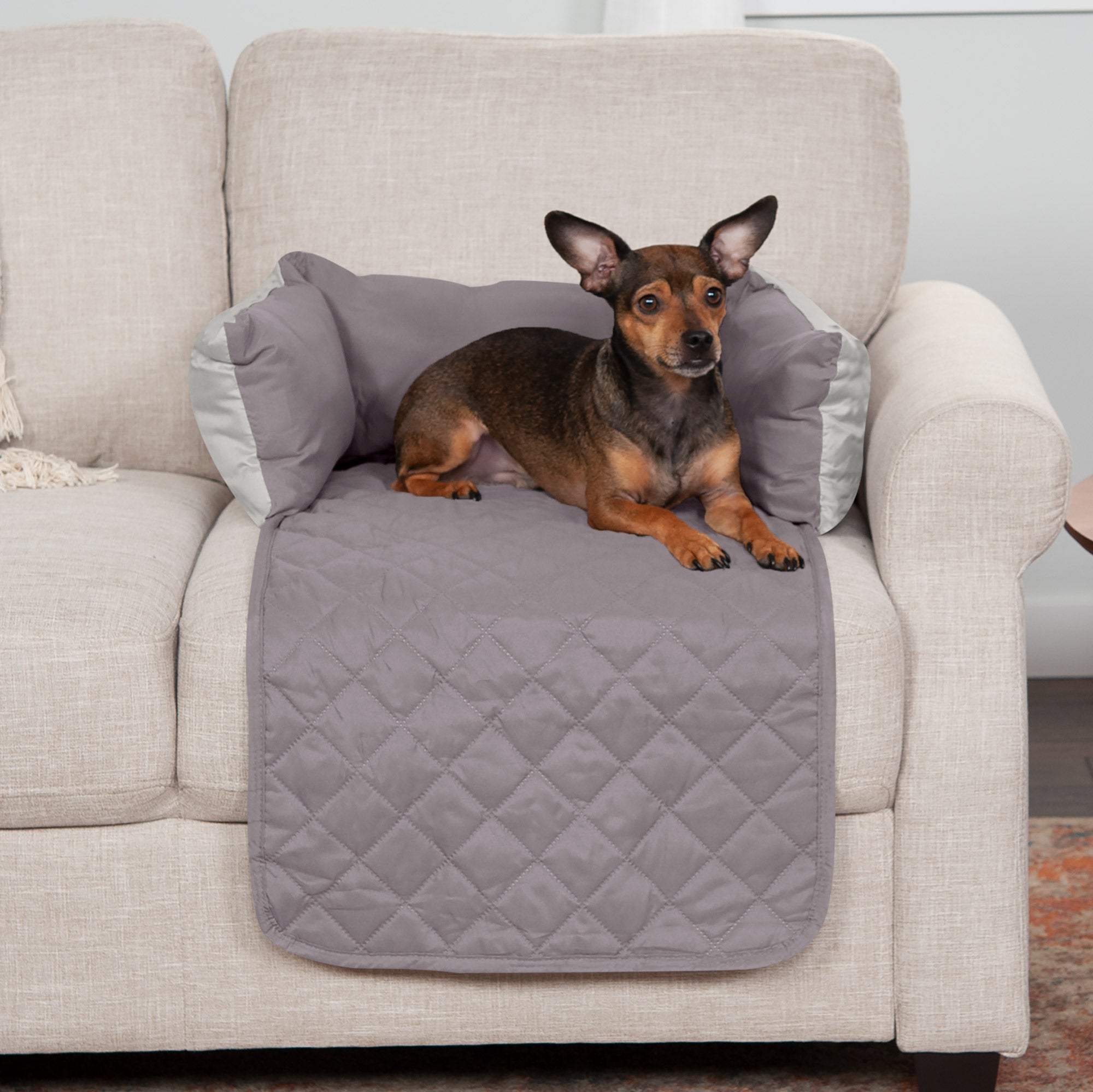 FurHaven Pet Furniture Cover | Sofa Buddy Reversible Furniture Cover Protector Pet Bed for Dogs and Cats， Gray/Mist， Small