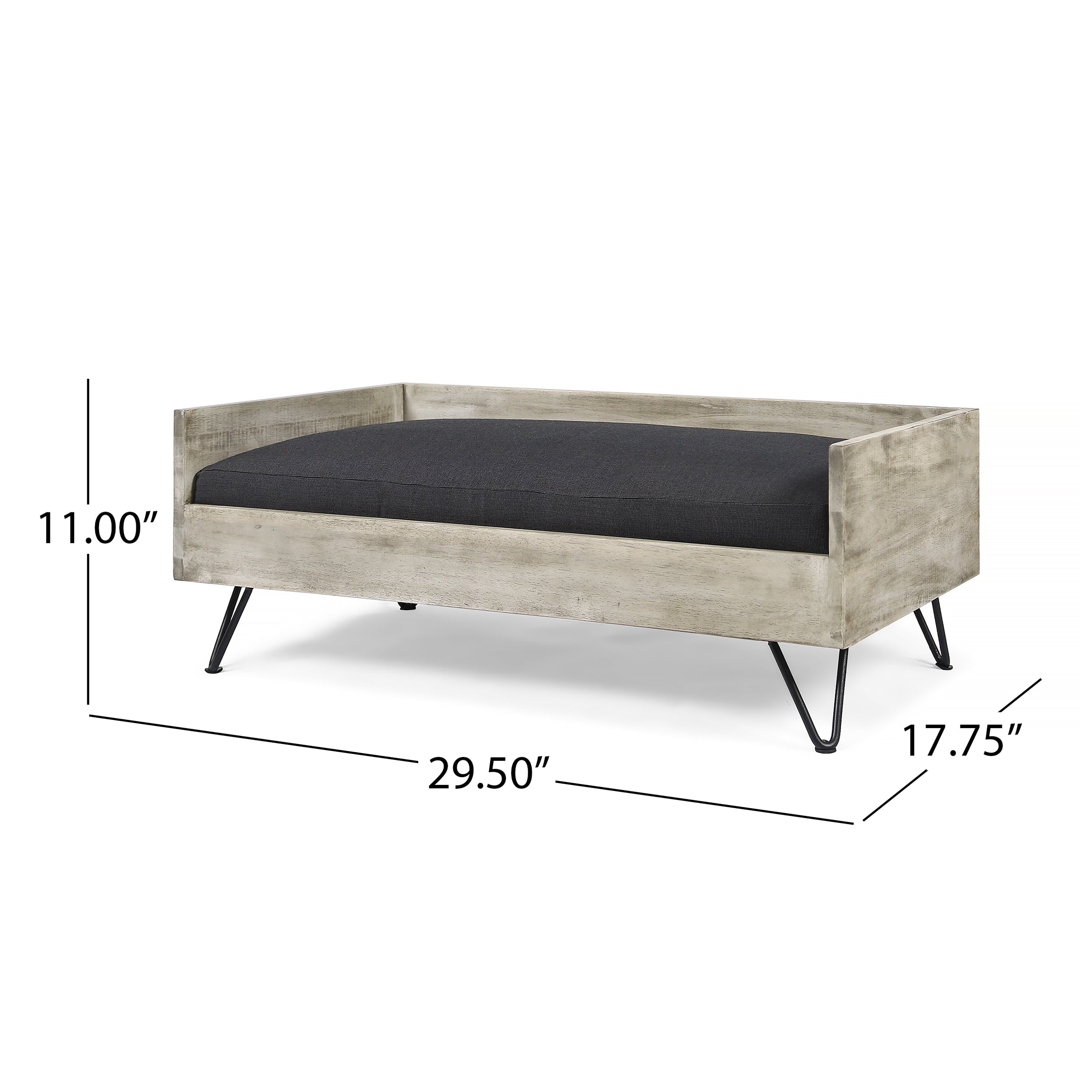 GDF Studio Cheval Mid Century Modern Acacia Wood Pet Bed with Cushion， Light Gray and Gray