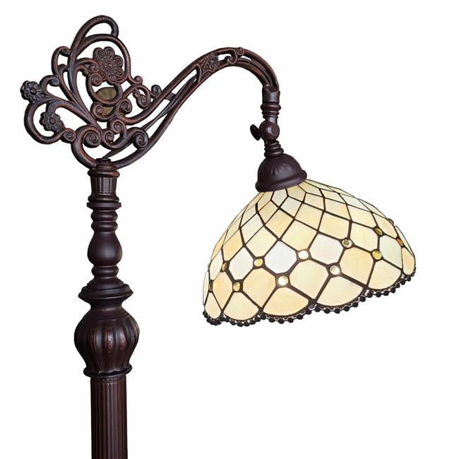 HomeRoots 478081 62 in. Traditional Shaped Floor Lamp with White Stained Glass Bowl Shade, Brown
