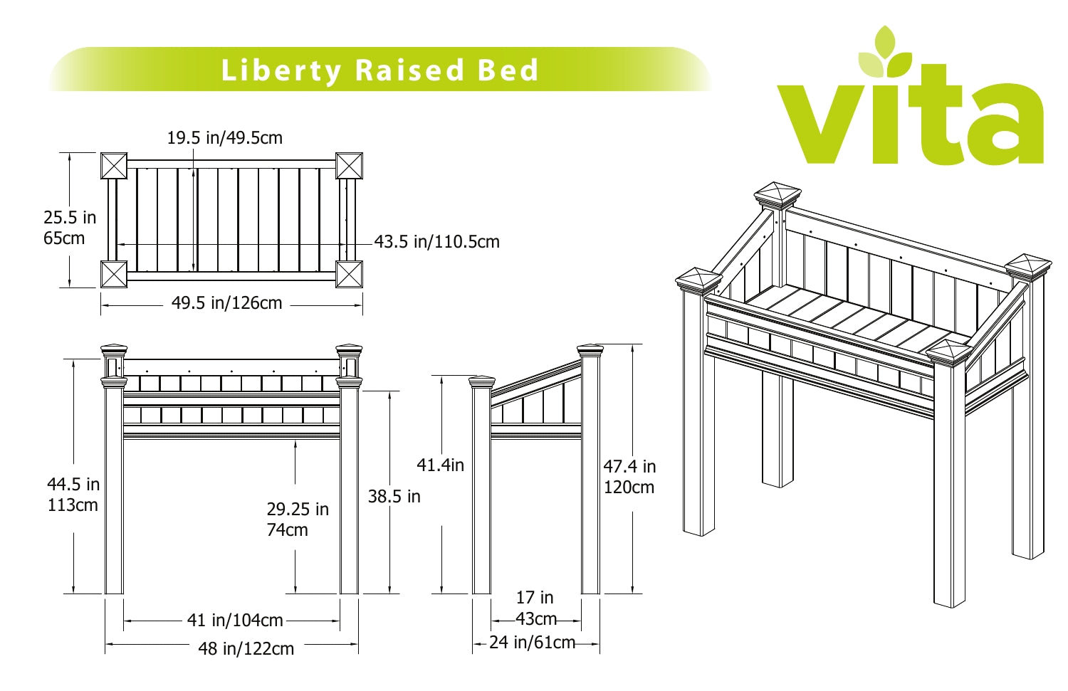 Vita 48" x 24" Liberty Accessible Raised Vinyl Garden,White, VA68240