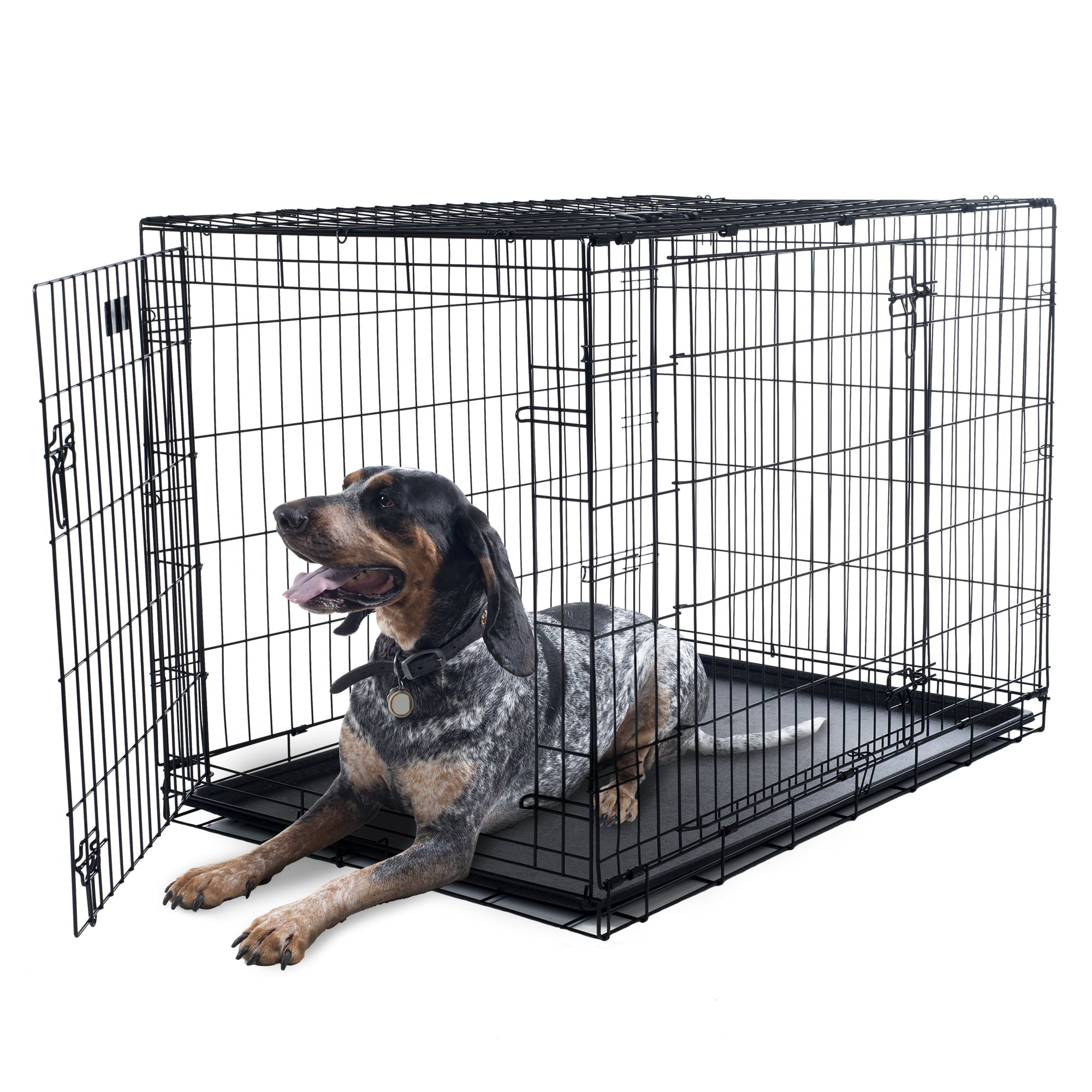 Dog Kennel – 42-inch Dog Crate with Doors for Front and Side Access – Collapsible Dog Crate with Divider Wall Panel for Large Dogs by Petmaker (Black)