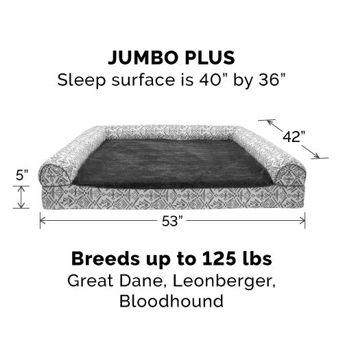 FurHaven | Orthopedic Southwest Kilim Sofa Pet Bed for Dogs and Cats， Boulder Gray， Jumbo Plus