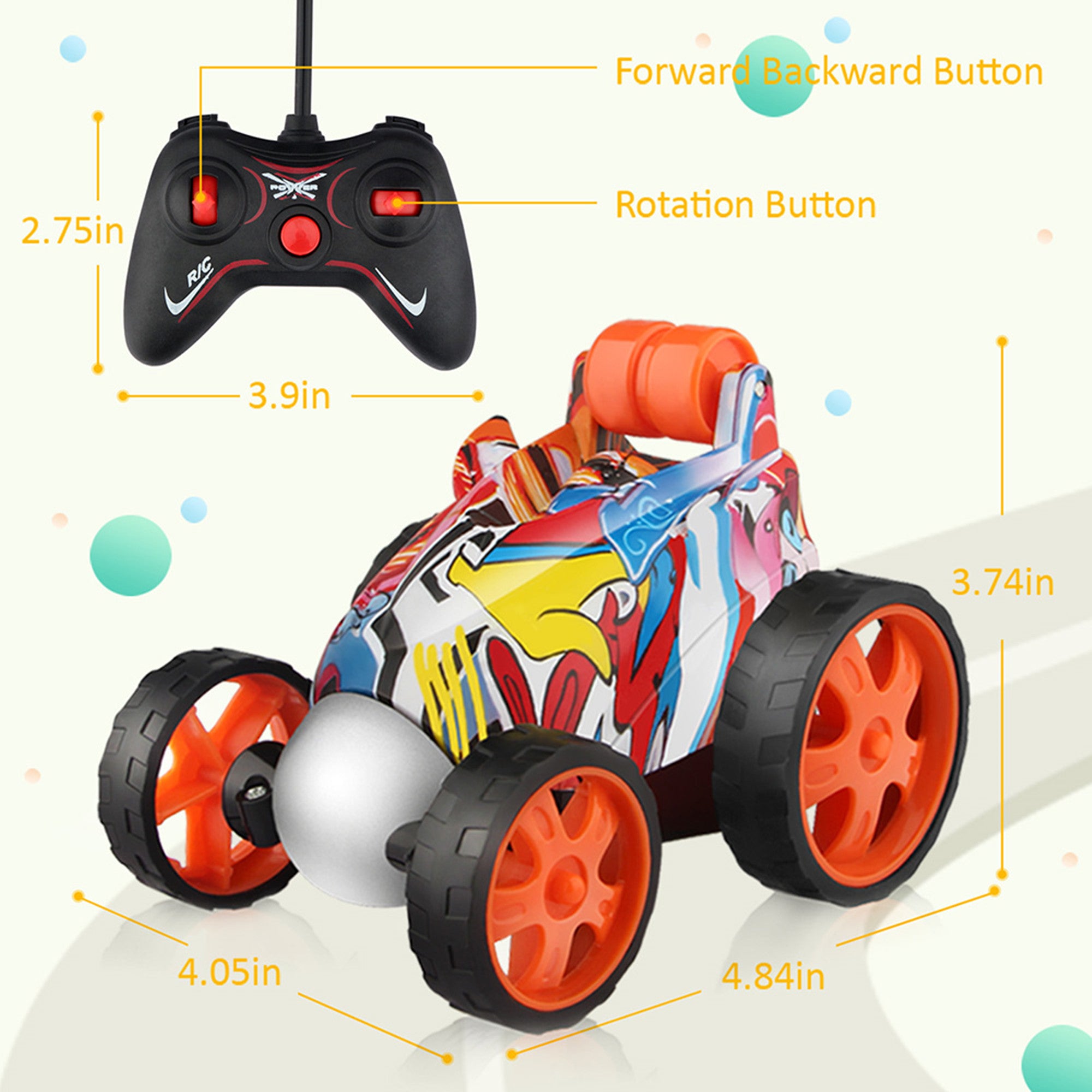 Wupuaait RC Roller Car， 360° 4WD Stunt Toy Car Xmas Gift for 3-12 Y Boys and Girls， Orange