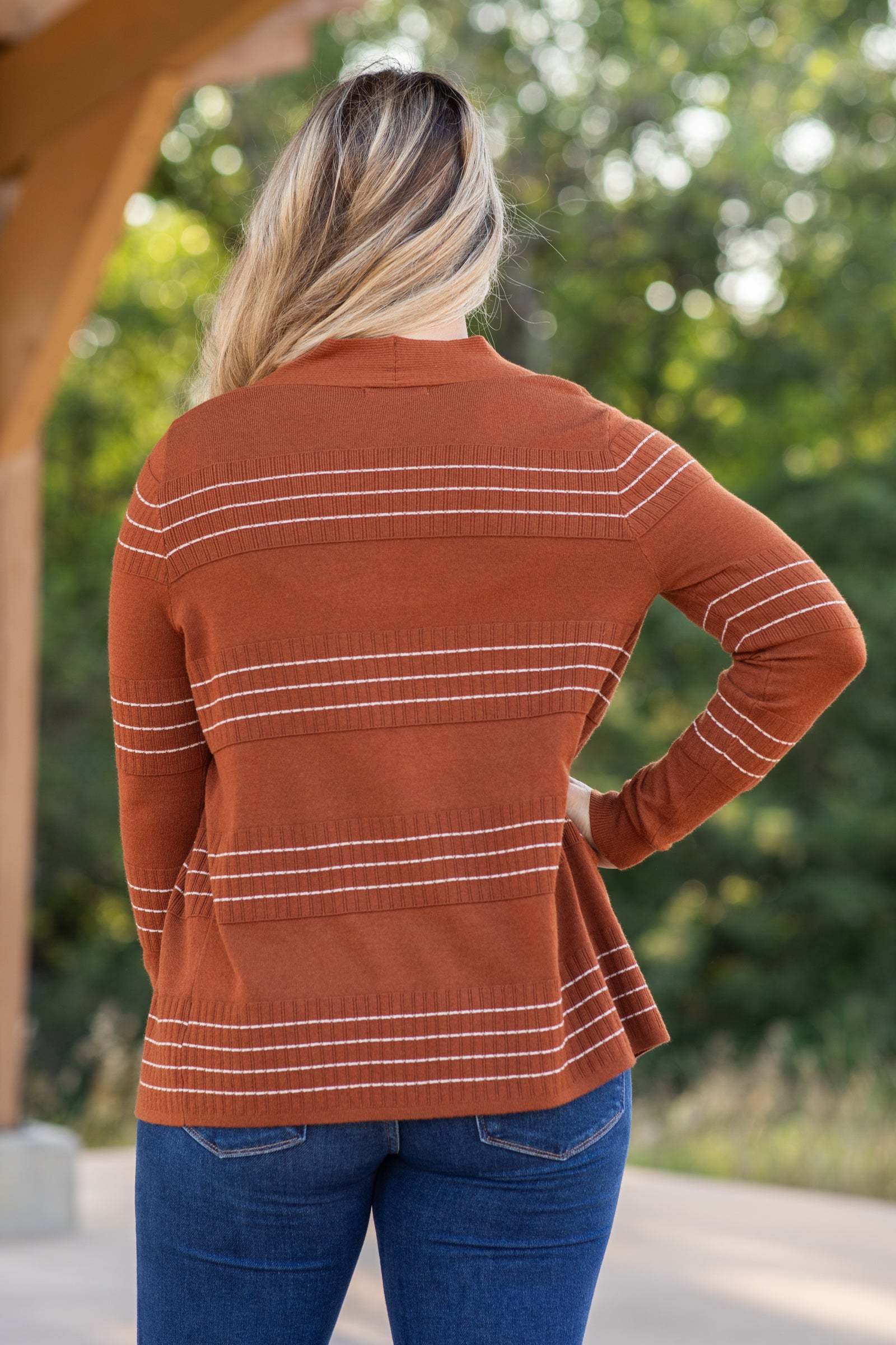 Stitch Striped Open Front Cardigan