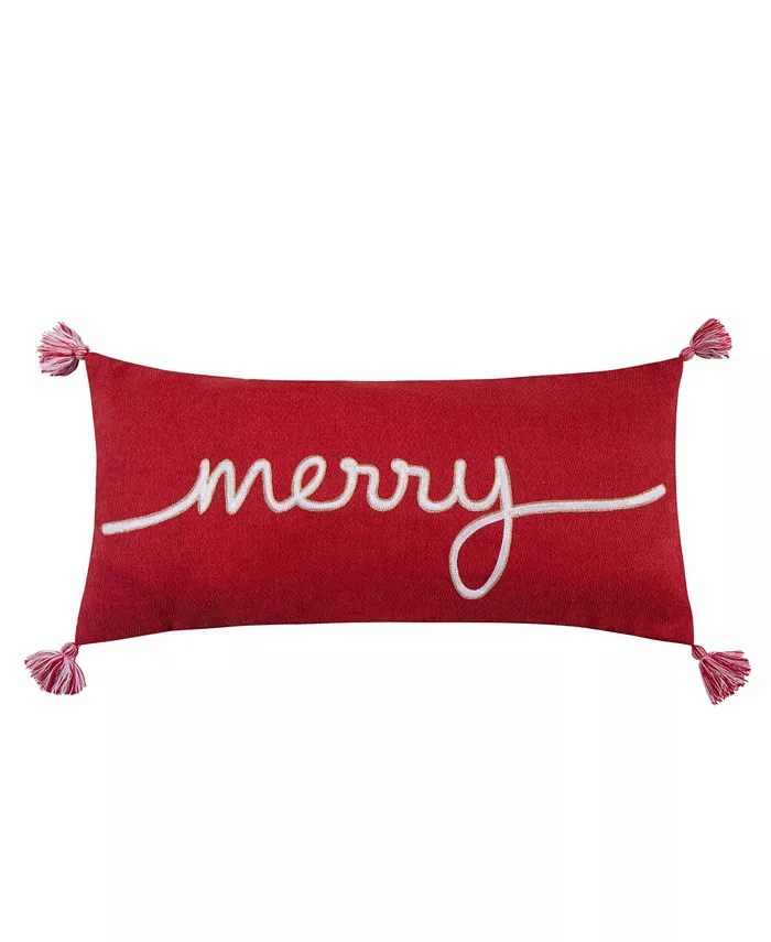 Levtex Thatch Spencer Plaid Merry Embroidered Decorative Pillow， 14