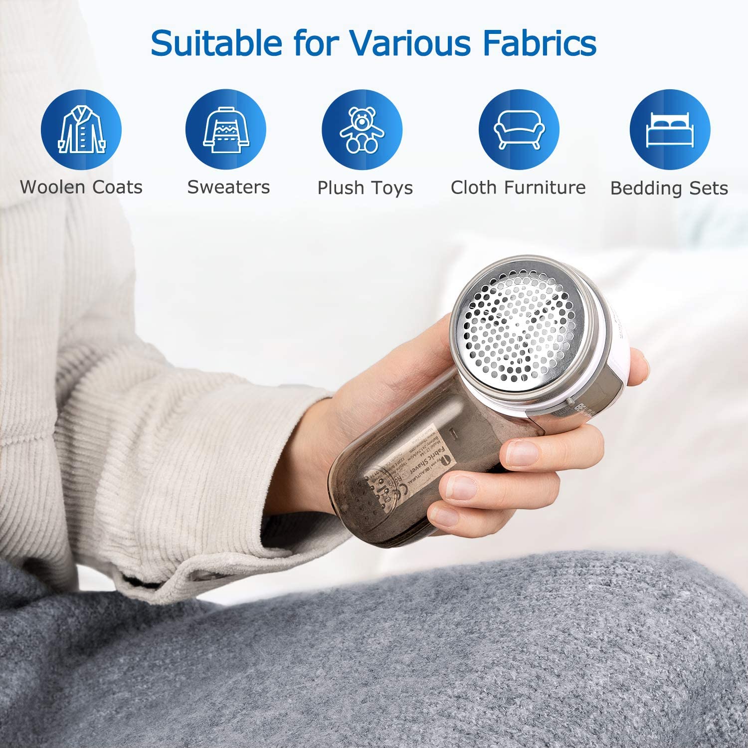 Fabric Shaver and Lint Remover， Sweater Defuzzer with 2-Speeds， 2 Replaceable Stainless Steel Blades， Battery Operated， Remove Clothes Fuzz， Lint Balls， Pills， Bobbles
