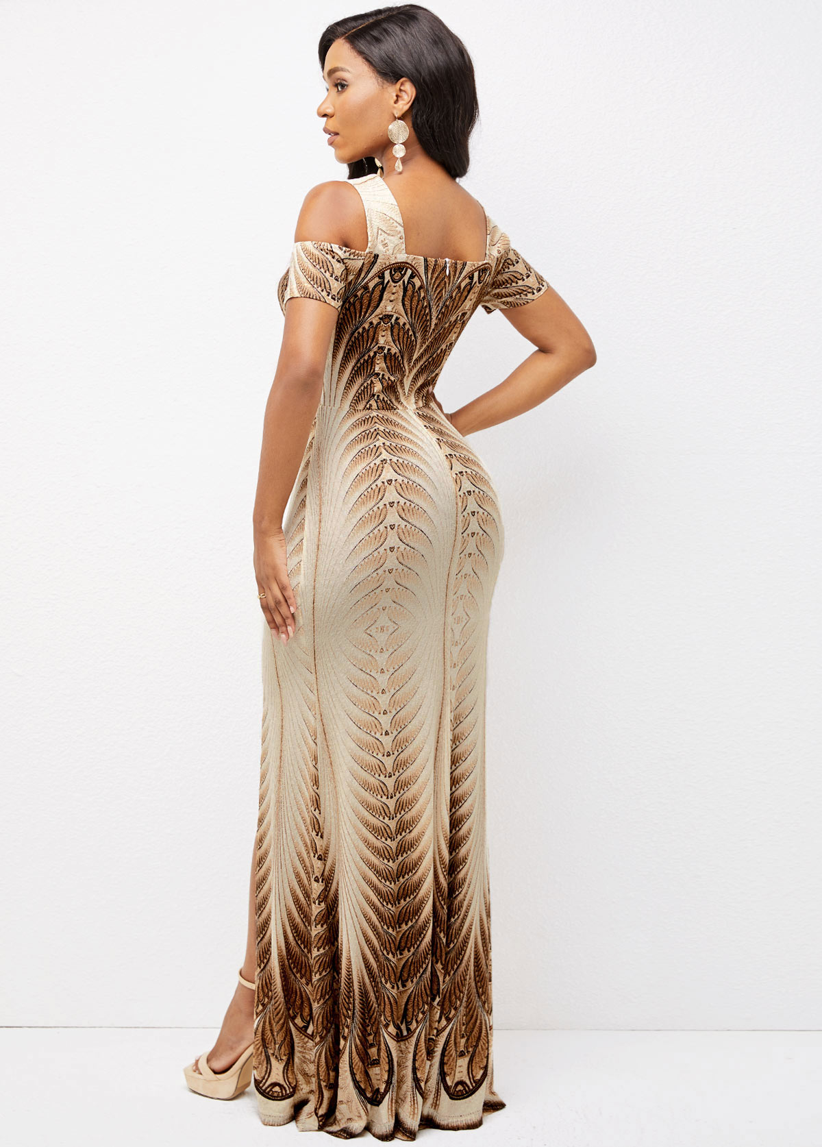 Foil Print Texture Knitted Side Slit Dress