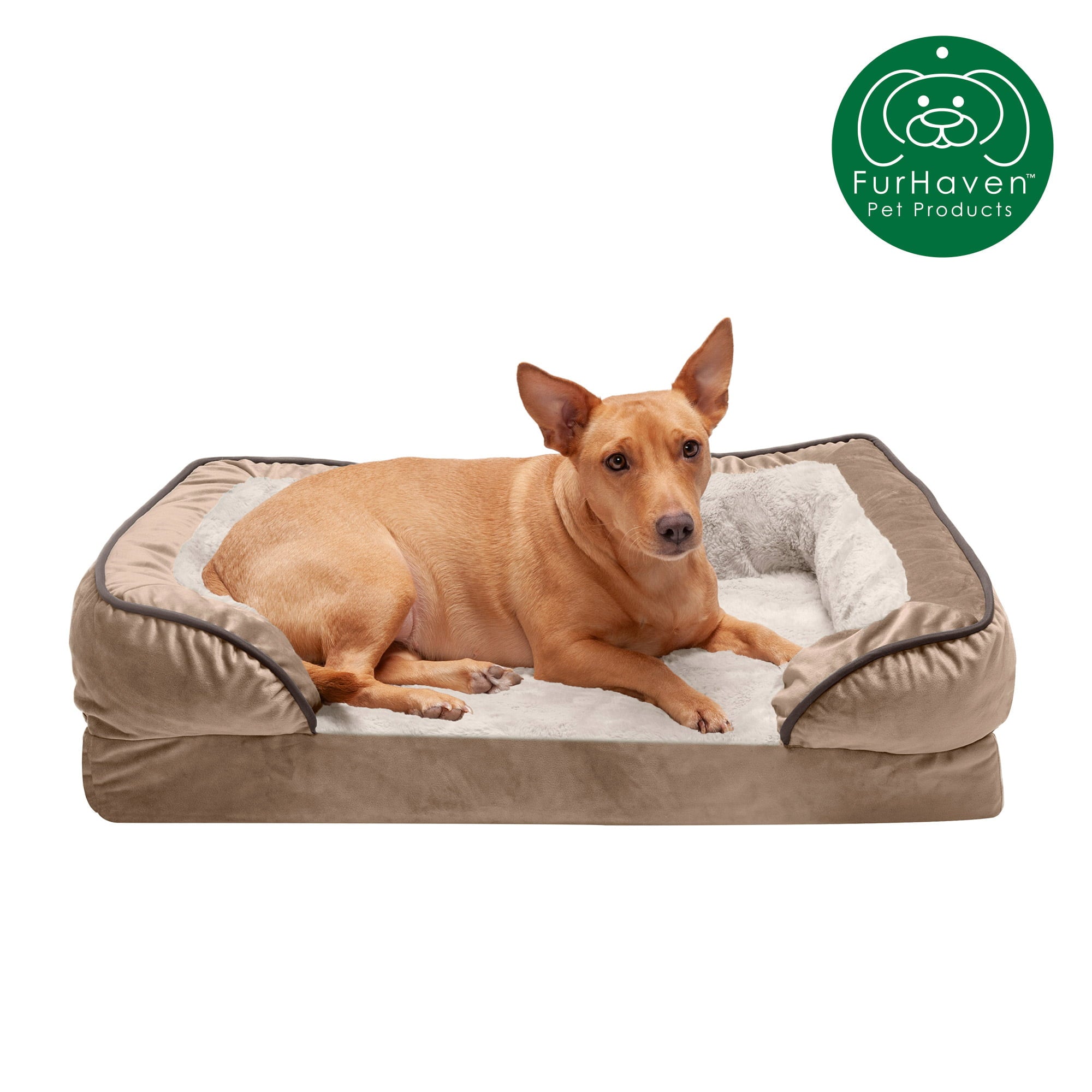 FurHaven Pet Products | Convolute Orthopedic Perfect Comfort Velvet Waves Sofa-Style Couch Pet Bed for Dogs and Cats， Brownstone， Medium