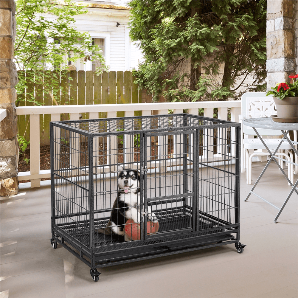 43inch Heavy Duty Metal Dog Cage Kennel，Black