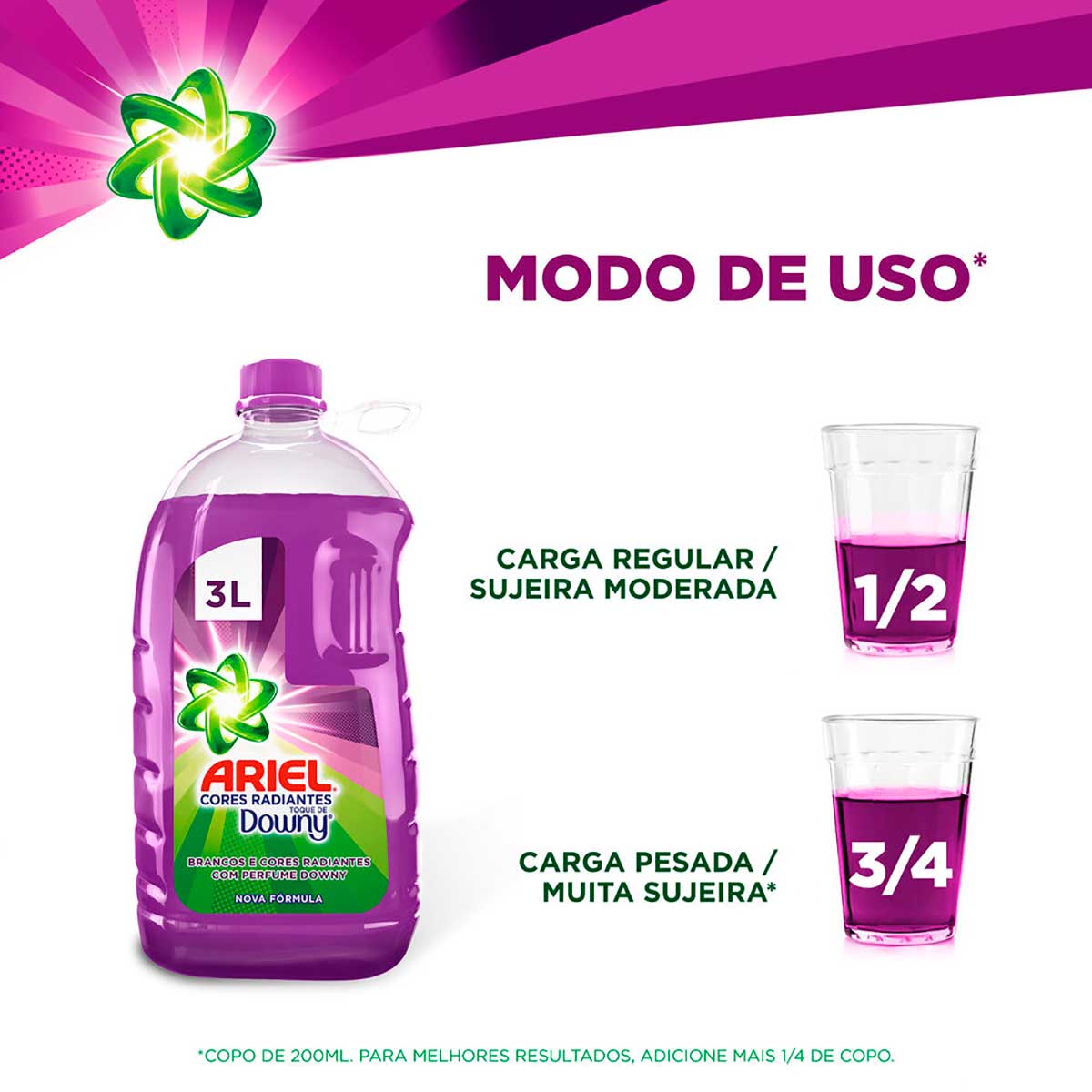 Sabao Liquido Ariel Cores Radiantes Toque de Downy 3L