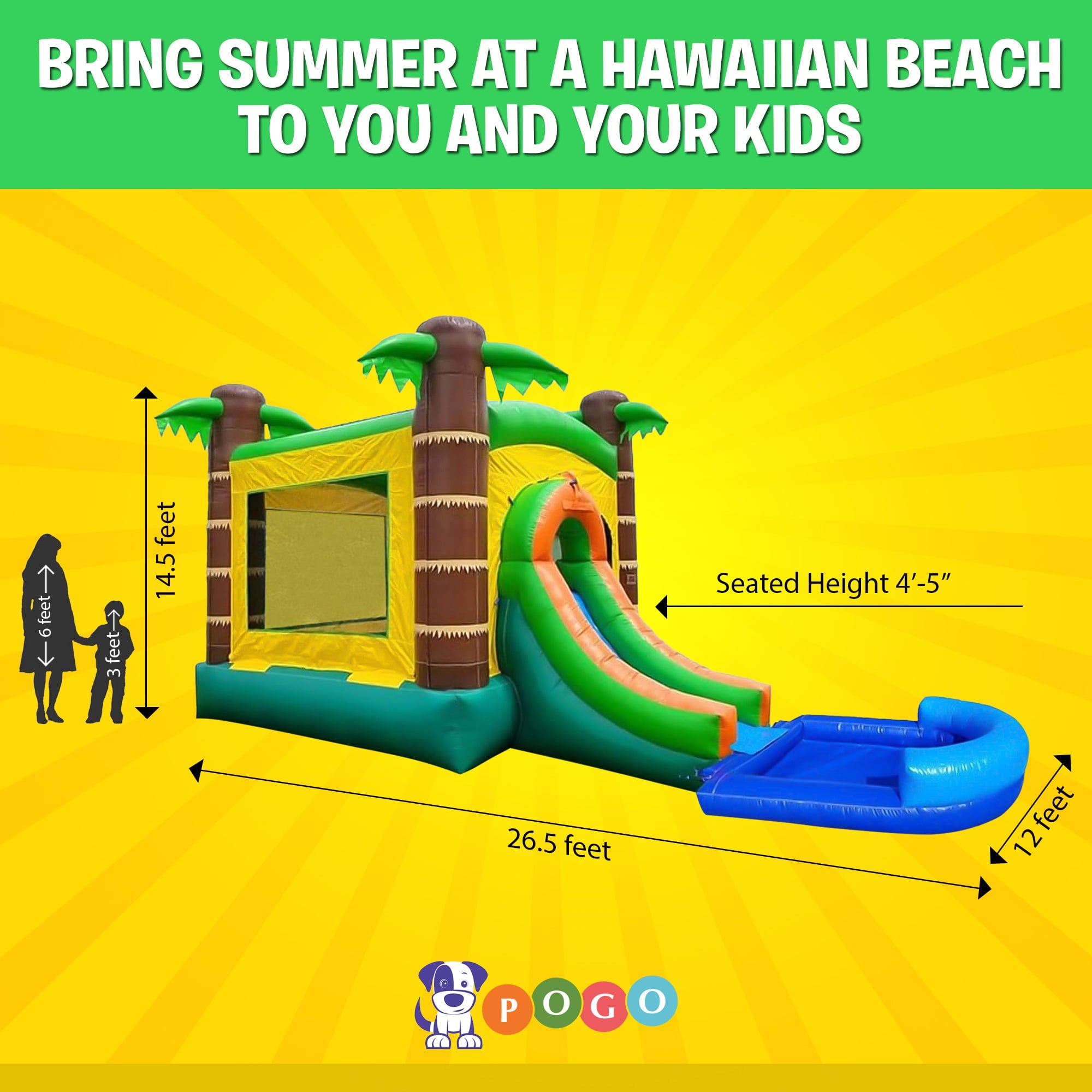 Pogo Bounce House Crossover Tropical Duo，  Bounce House and Bounce House with Slide and Splash Pool