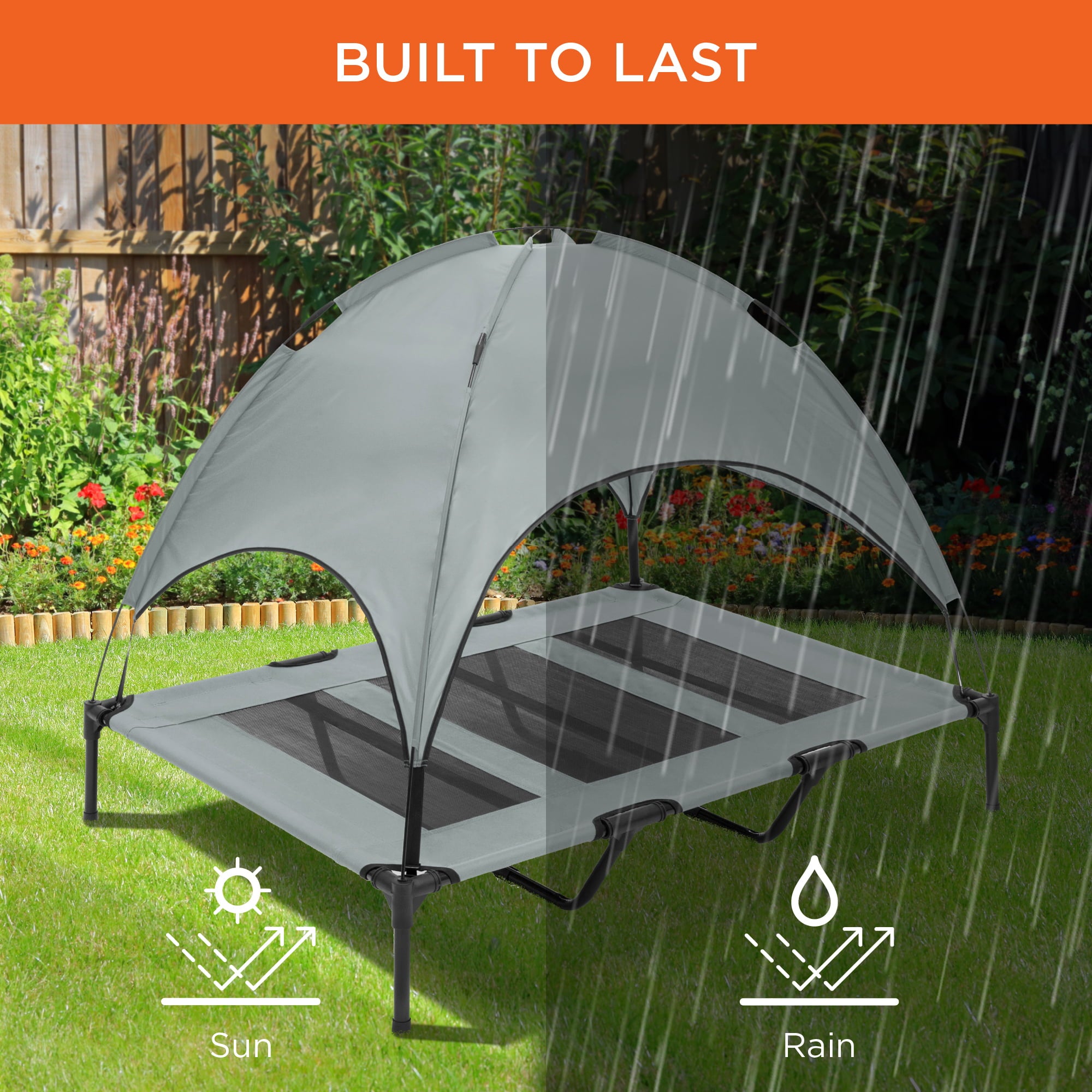 Best Choice Products 48in Elevated Cooling Dog Bed， Outdoor Raised Mesh Pet Cot w/ Removable Canopy， Carrying Bag - Gray