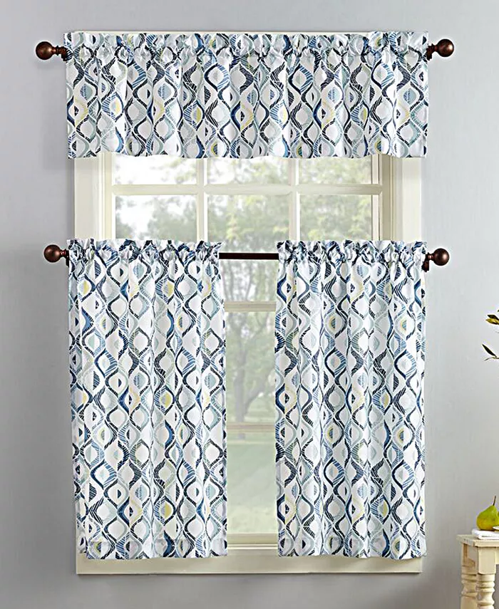 No. 918 Barker 3-Piece Geometric-Print Kitchen Curtain Set
