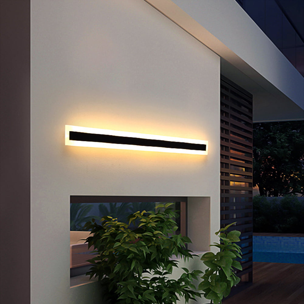 Outdoor Modern Wall Light LED Wall Sconce Fixture Rectangular Black Wall lamp Elegant Frosted White Acrylic IP65 Anti Rust for Proch Background Wall